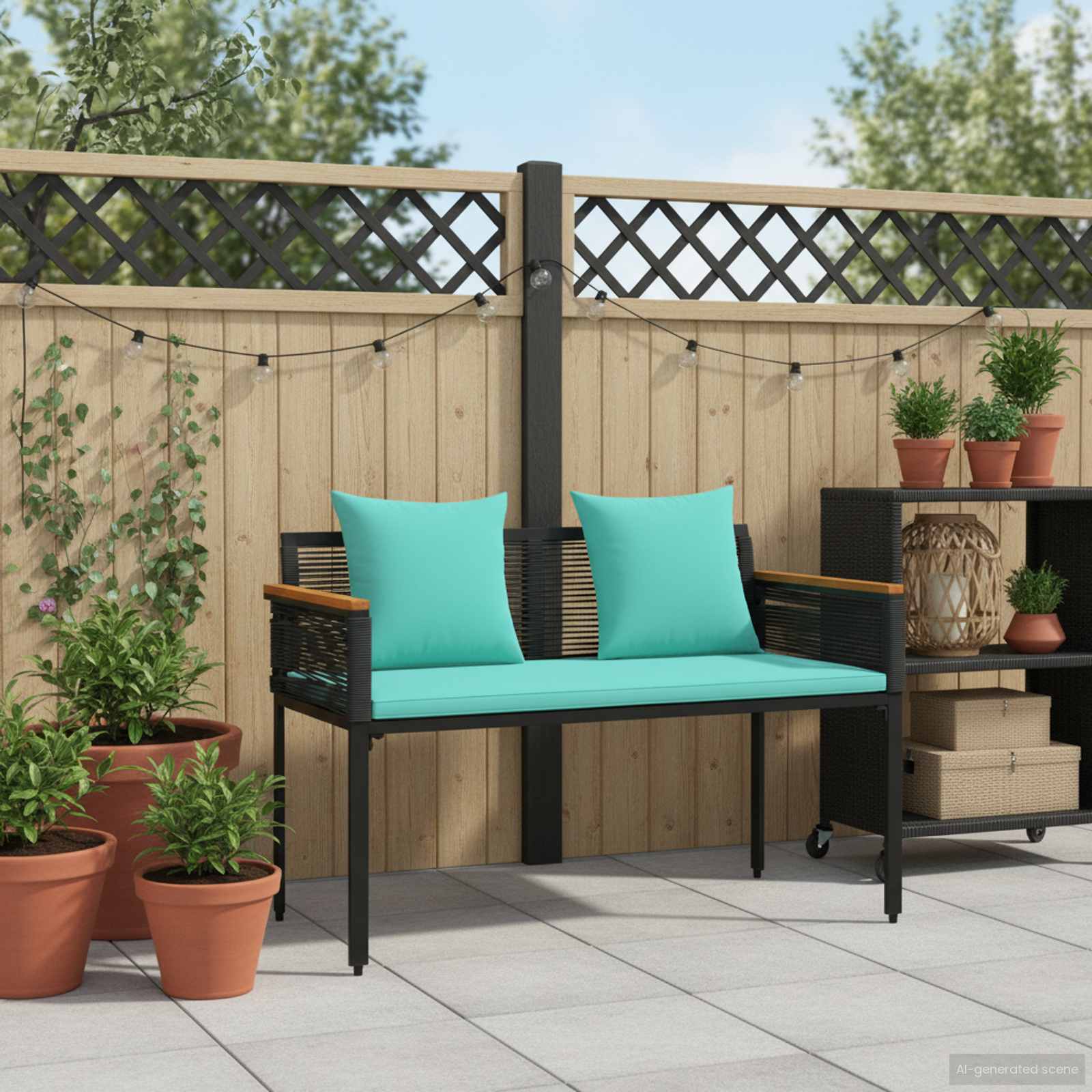 Bank Outdoor mit Kissen Schwarz 117 x 54 x 74,5 cm Poly-Rattan