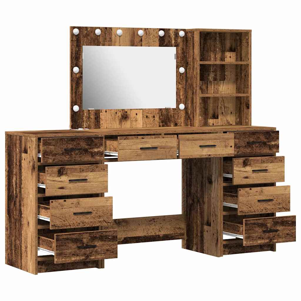 Schminktisch mit Spiegelbeleuchtung 3 pcs Weiß Holzwerkstoff