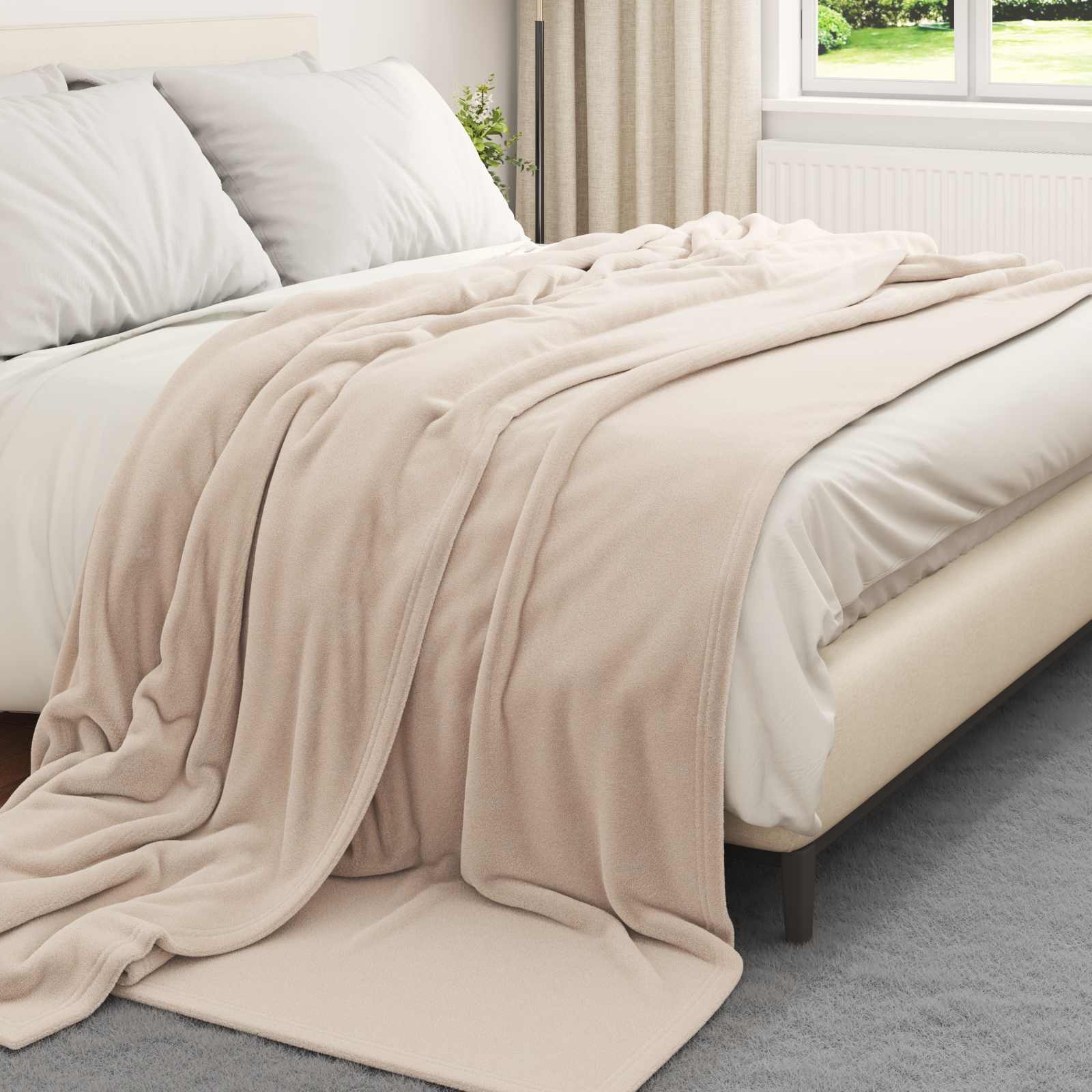 Überwurfdecke Beige 130 x 150 cm Fleece