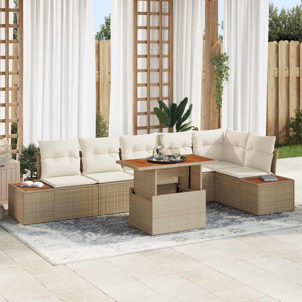 Garten Essgruppe mit Kissen 7 pcs Schwarz und Beige