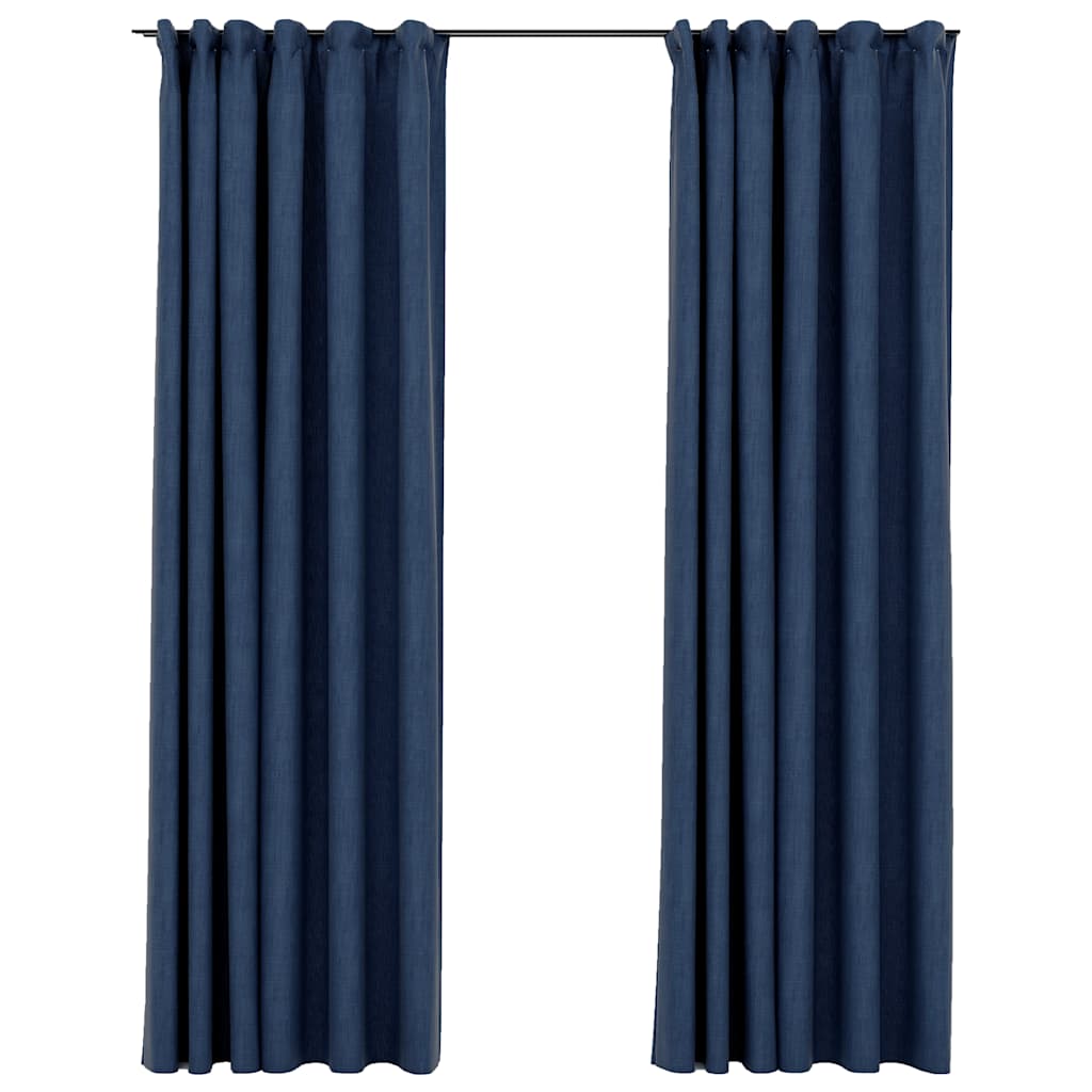 Verdunkelungsvorhänge Haken Leinenoptik 2Stk. Schwarz 140x175cm