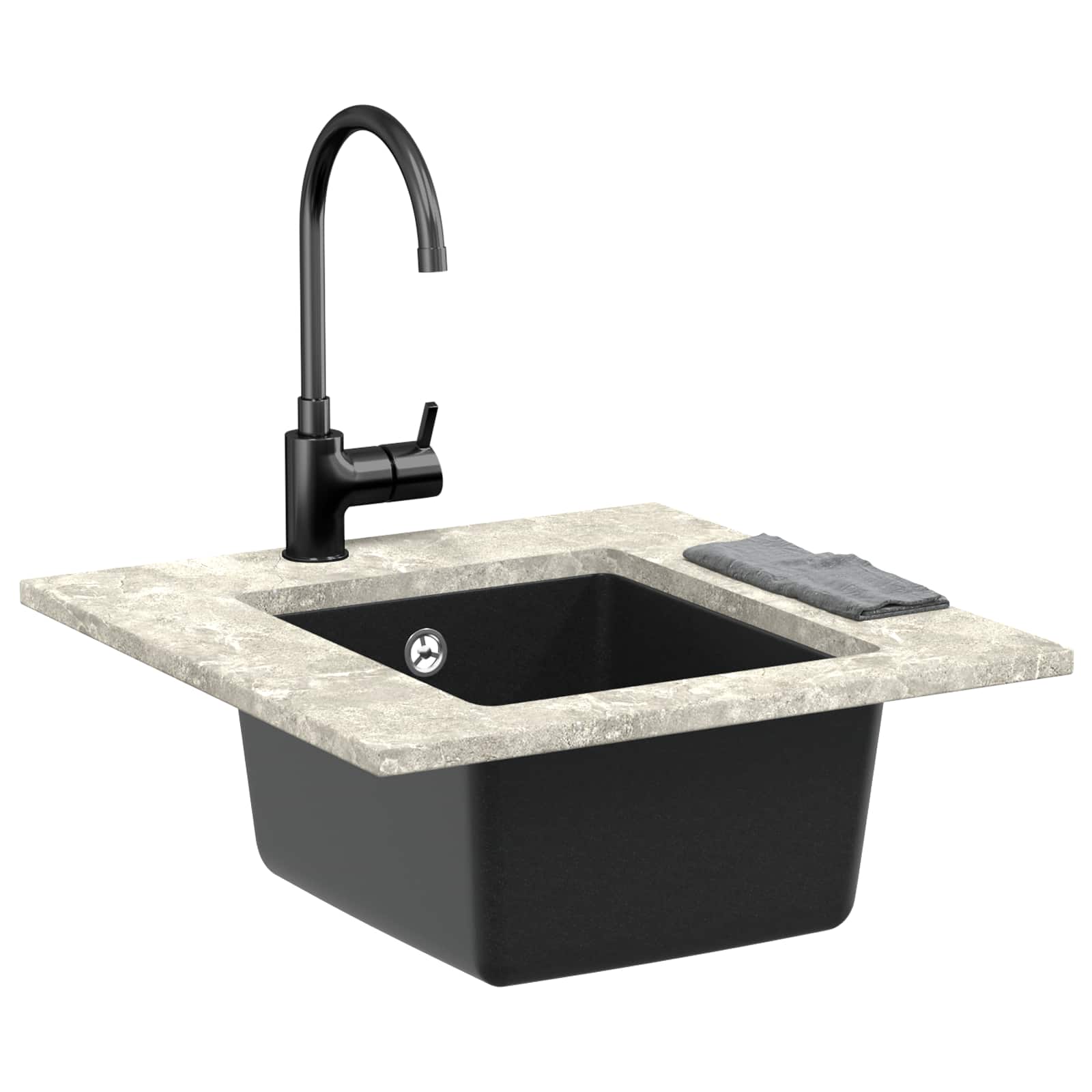 Waschbecken Schwarz 370 x 460 mm 80% Quarz und 20% Harz