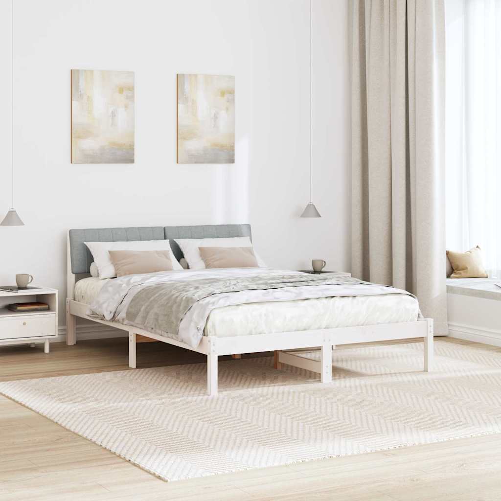 Bettgestell Braun und hellgrau 200 x 200 cm Massivholz Kiefer