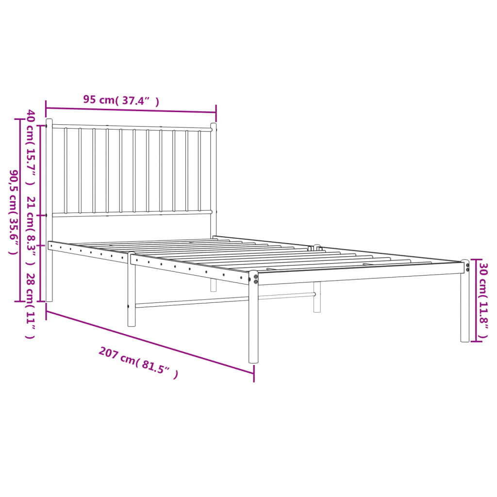 Bettgestell Metall Schwarz 75x190 cm