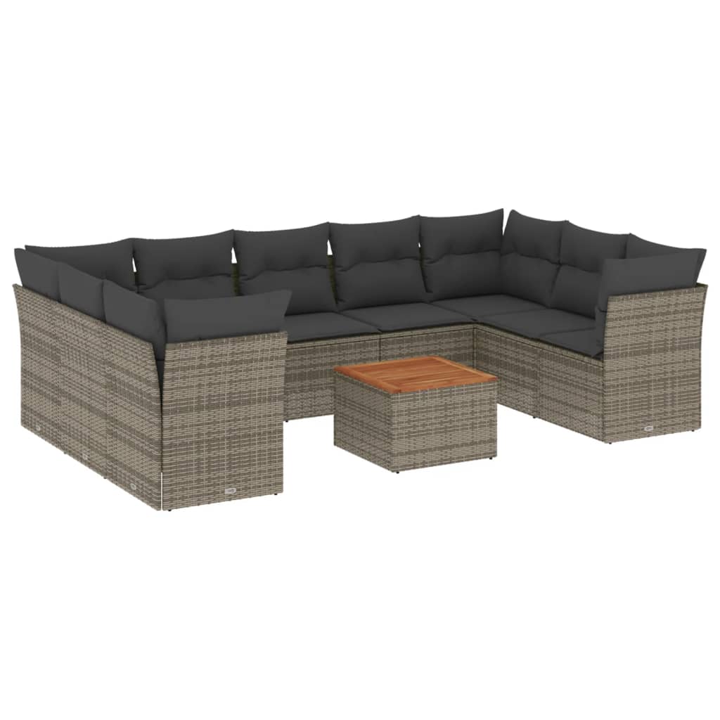 10-tlg. Garten-Sofagarnitur mit Kissen Schwarz Poly Rattan