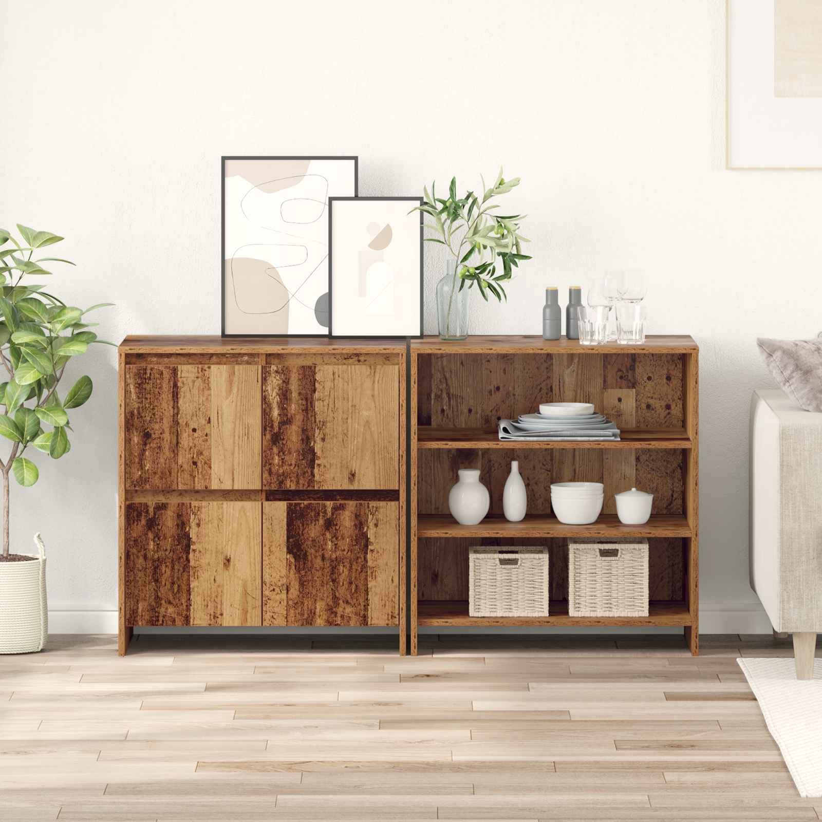 2-tlg. Sideboard Weiß Holzwerkstoff
