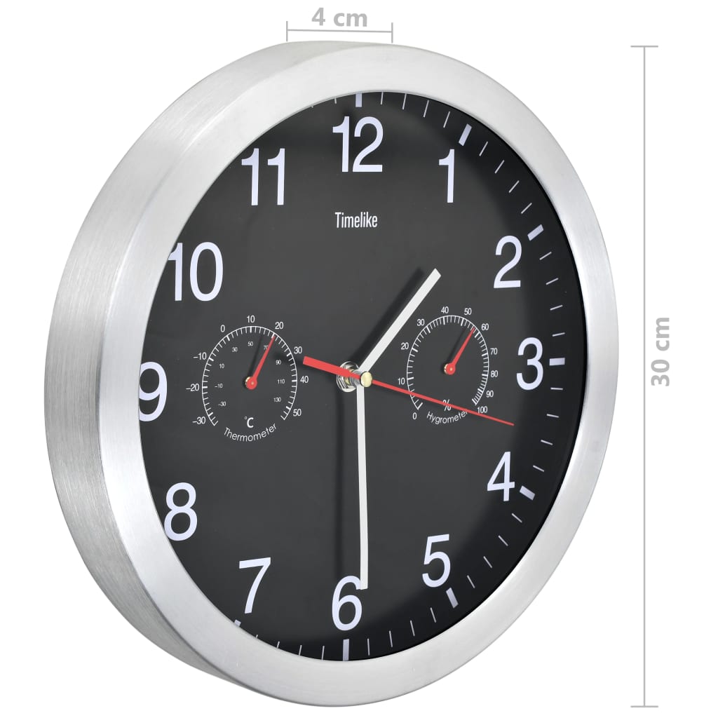 Wanduhr mit Quarzwerk, Hygrometer und Thermometer 30 cm Weiß