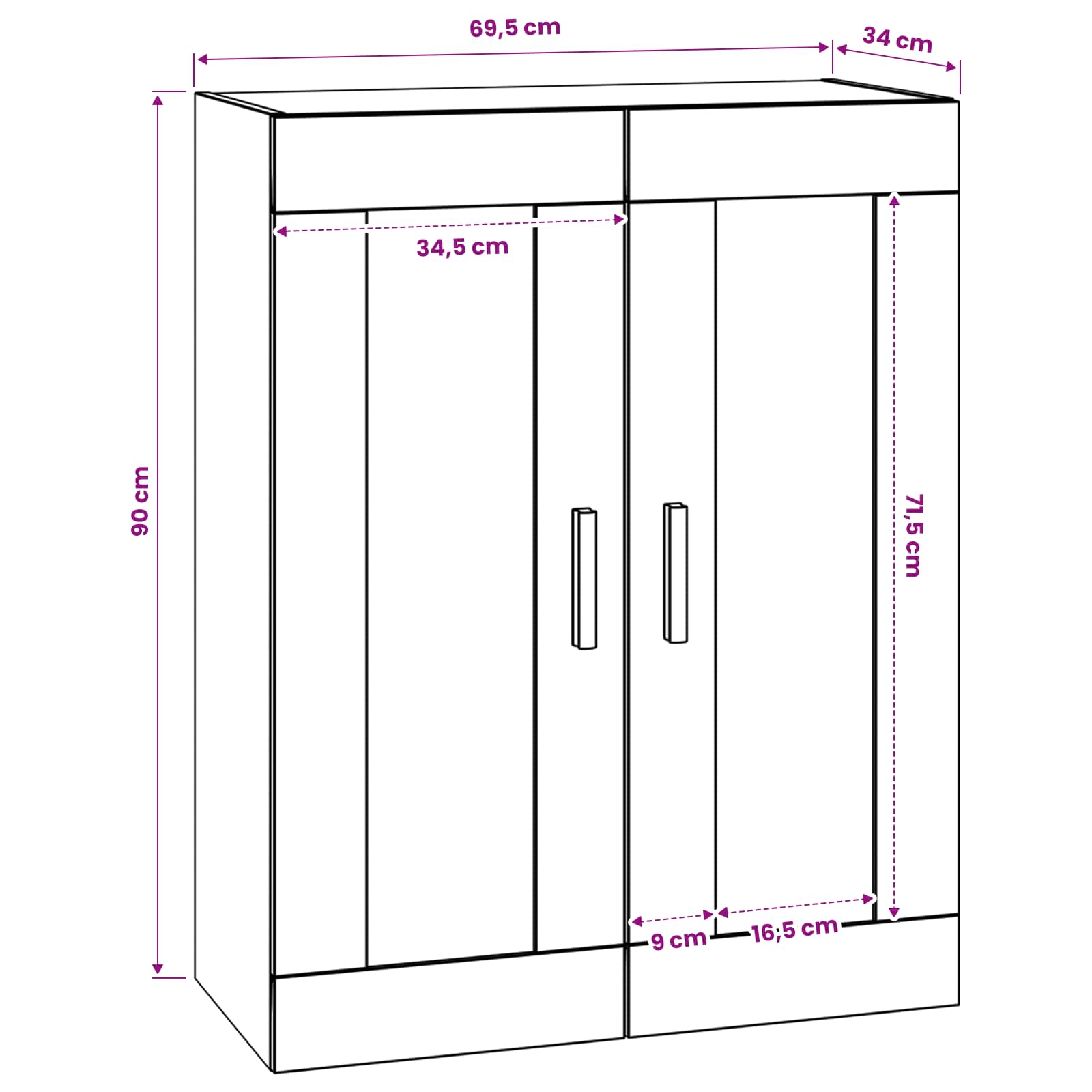 Wandschrank Weiß 69,5x32,5x90 cm Holzwerkstoff