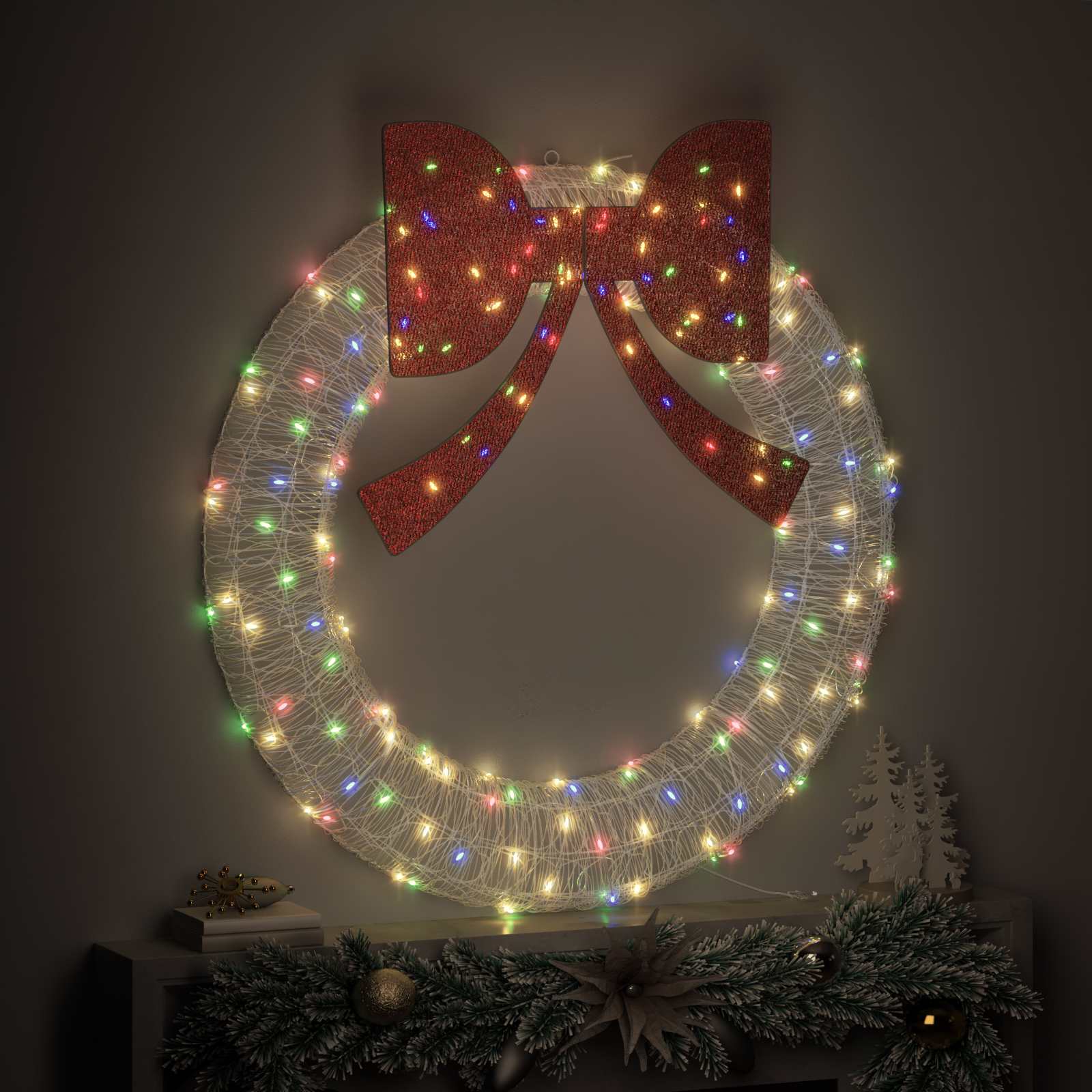 Kranz mit 60 LEDs Warmweiß 76 x 76 x 8,5 cm Acryl