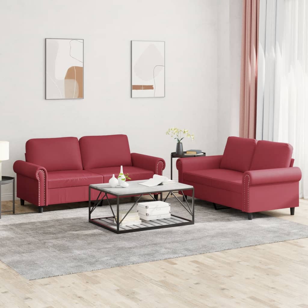 3-tlg. Sofagarnitur mit Kissen Creme Kunstleder