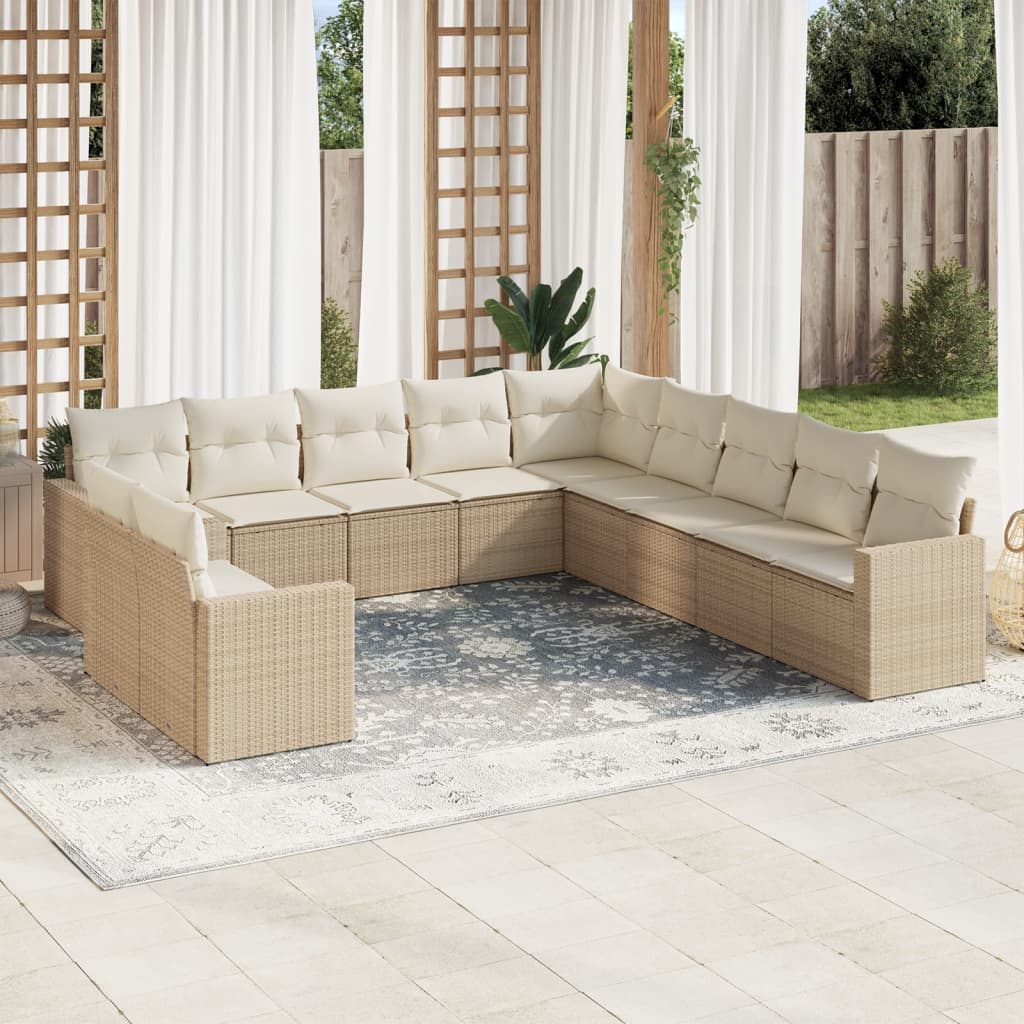 11-tlg. Garten-Sofagarnitur mit Kissen Schwarz Poly Rattan