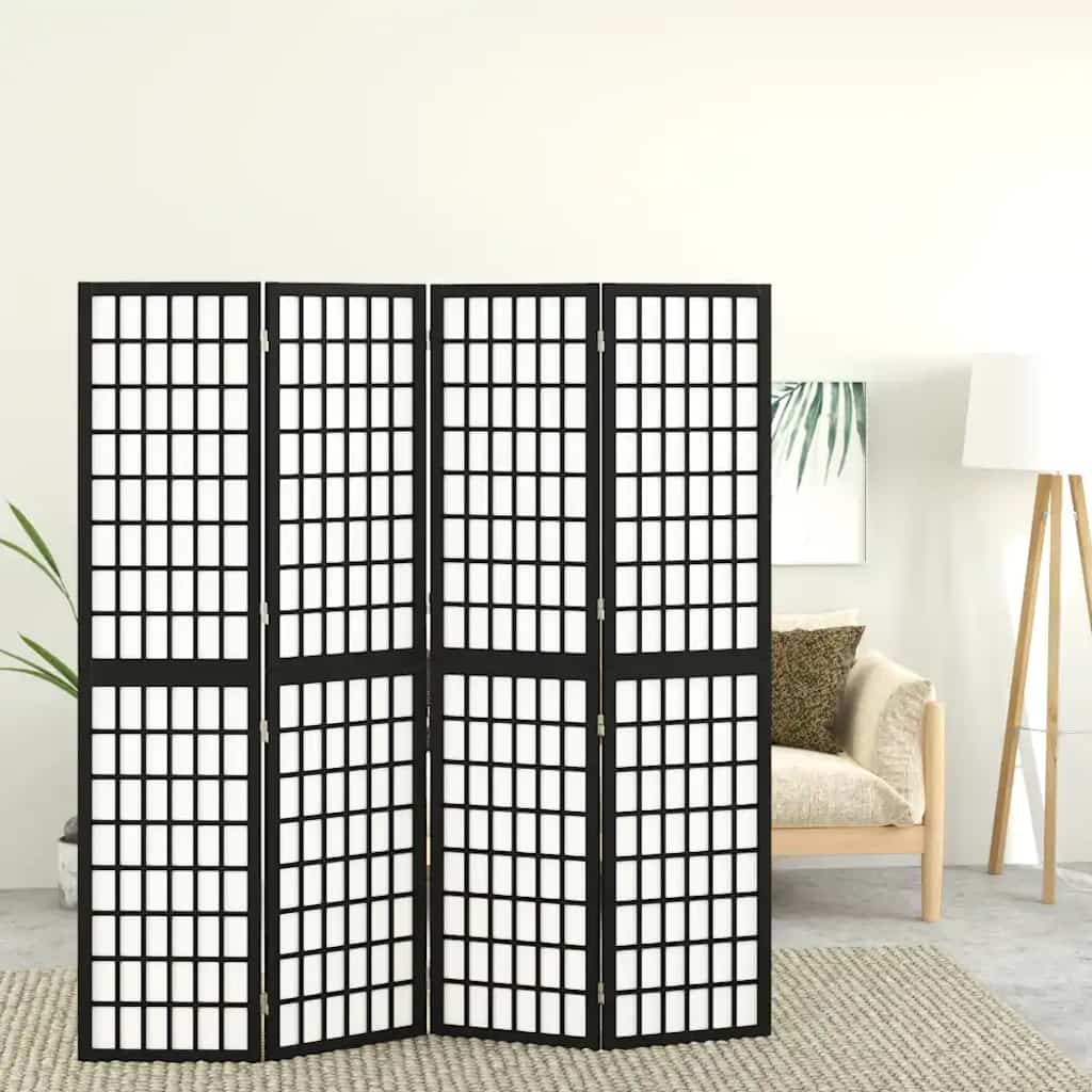 3-tlg. Paravent Japanischer Stil Faltbar 120x170 cm Schwarz