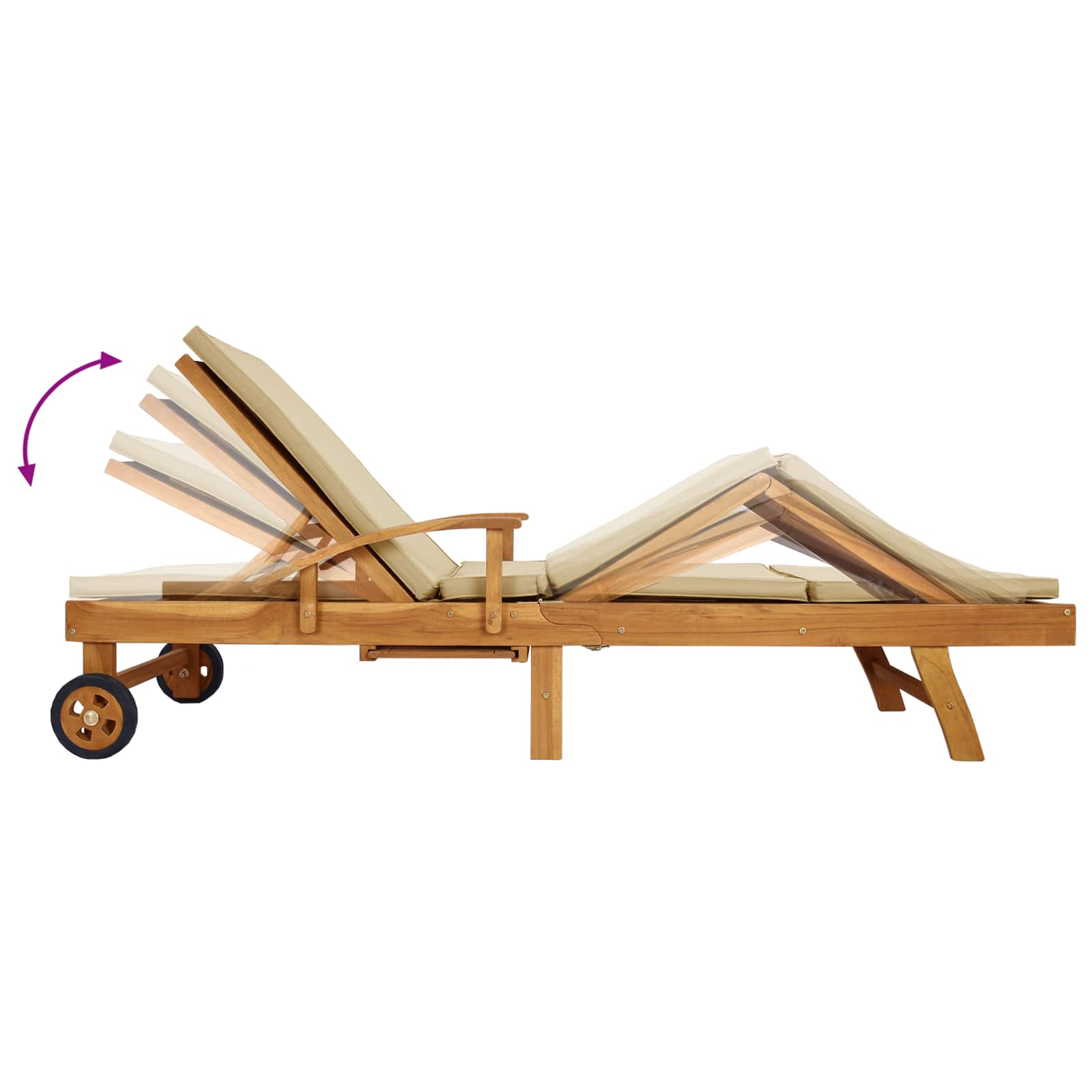 Sonnenliege 1-Person Braun Massivholz Teak