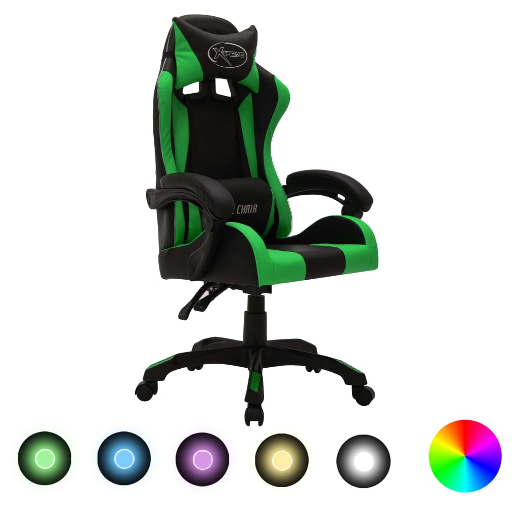 Gaming-Stuhl mit RGB LED-Leuchten Blau und Schwarz Kunstleder