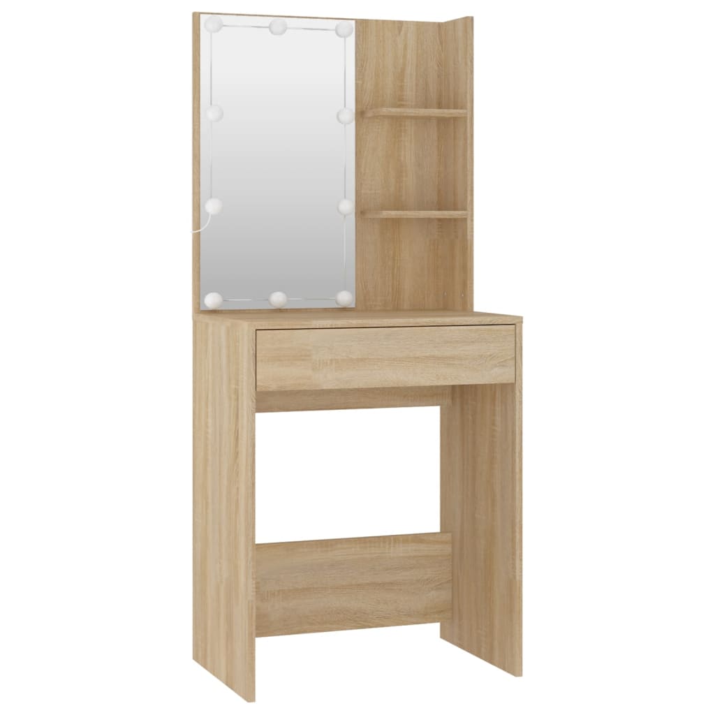 Schminktisch-Set mit LED Weiß Holzwerkstoff