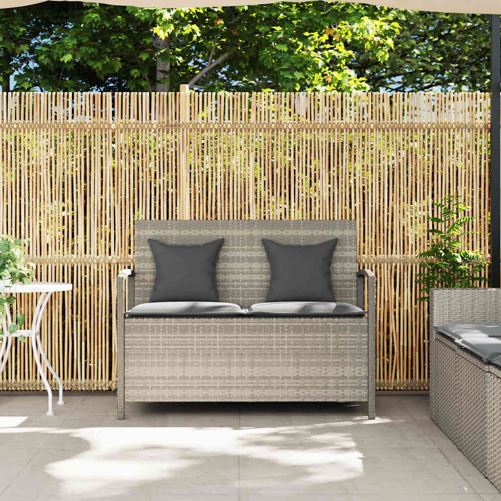 Gartenbank mit Stauraum und Kissen Schwarz Poly Rattan
