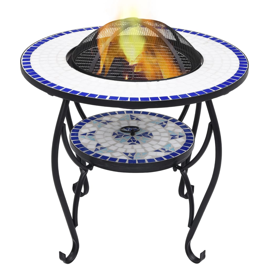 Feuertisch Mosaik Keramik Blau und Weiß 68 cm