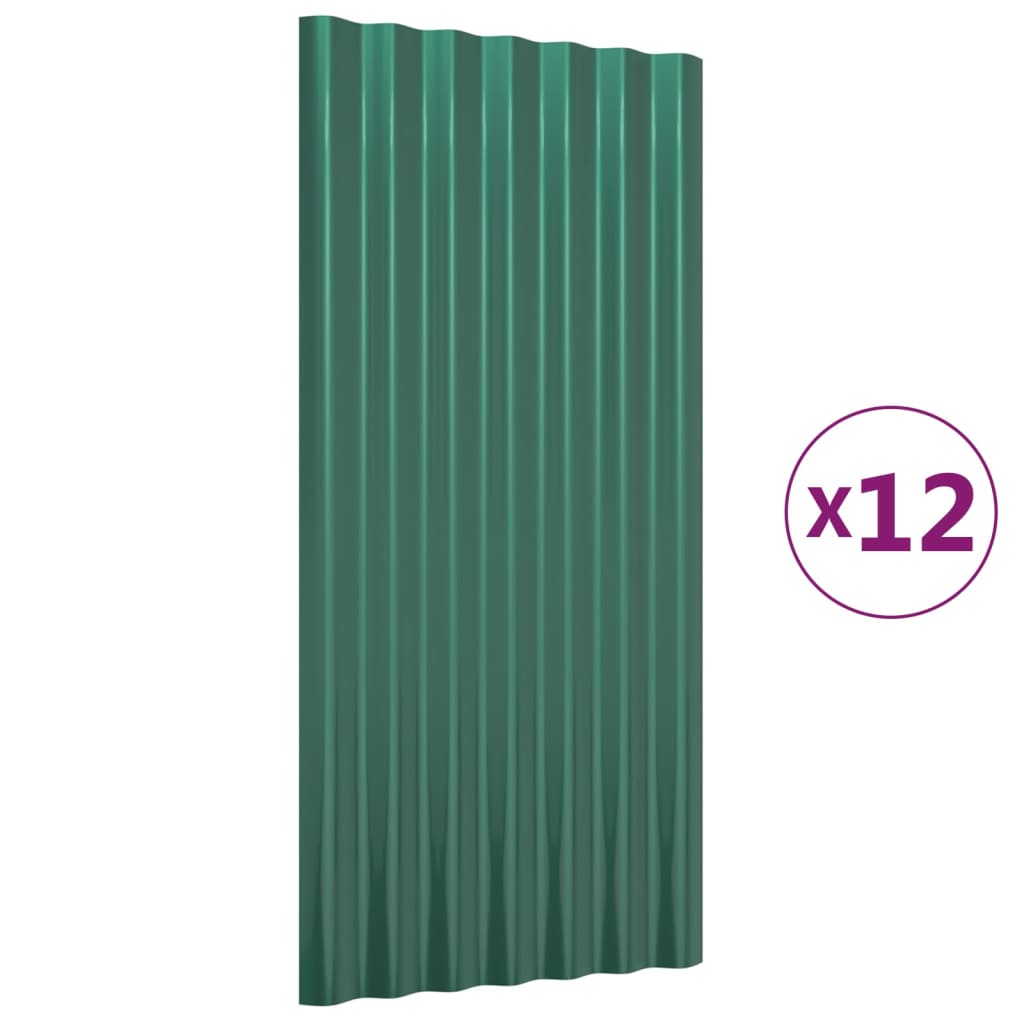 Dachpaneele 12 Stk. Verzinkter Stahl Grün 100x36 cm