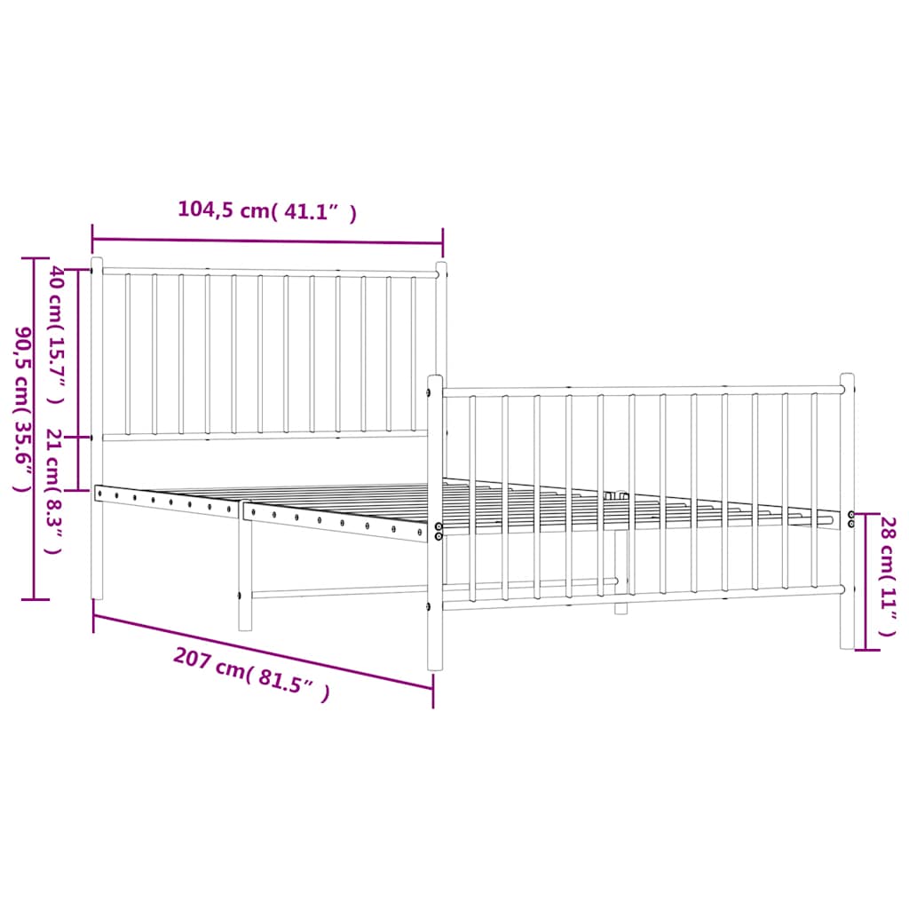 Bettgestell Metall Schwarz 75x190 cm
