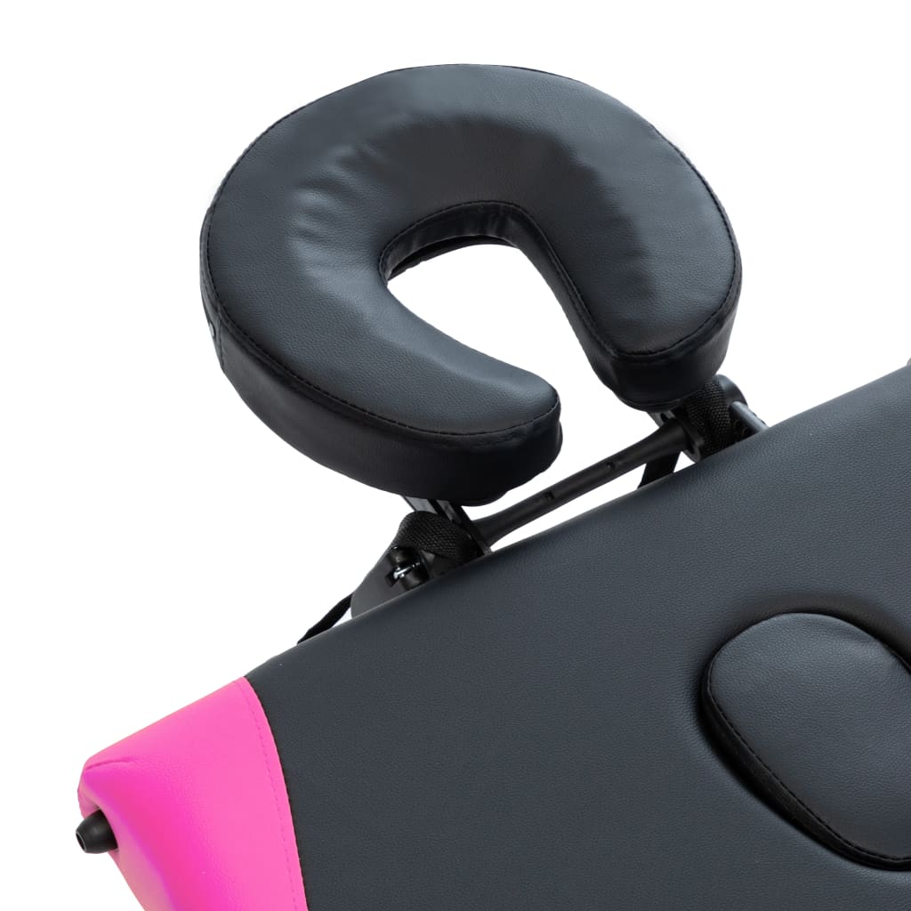 Massageliege Klappbar 4-Zonen Aluminiumgestell Schwarz und Rosa
