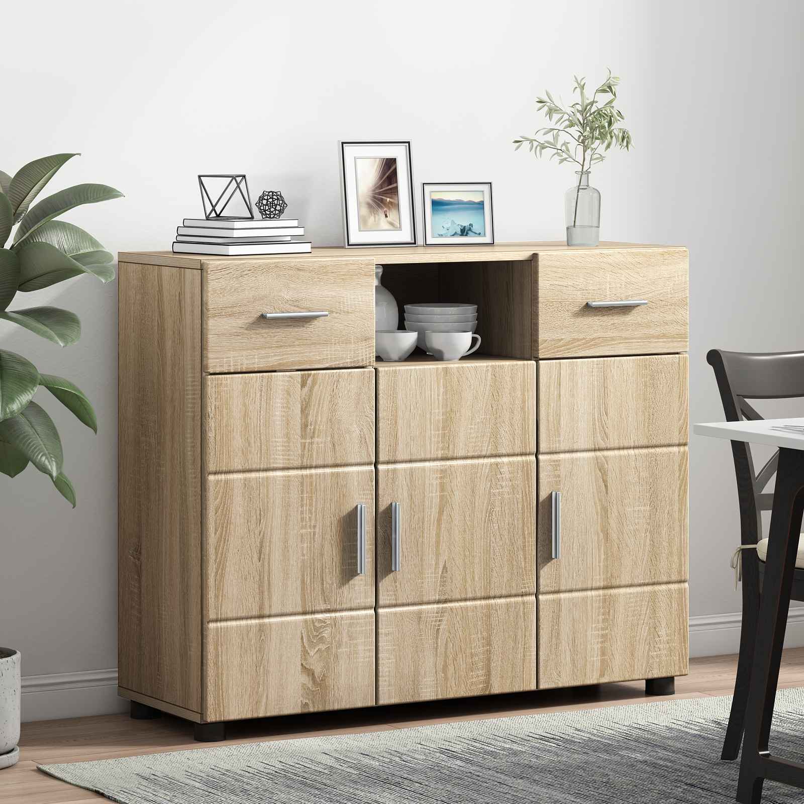 Highboard mit Regal FLORIN Weiß 60 x 35 x 182 cm Holzwerkstoff