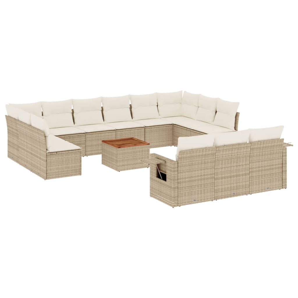 14-tlg. Garten-Sofagarnitur mit Kissen Schwarz Poly Rattan