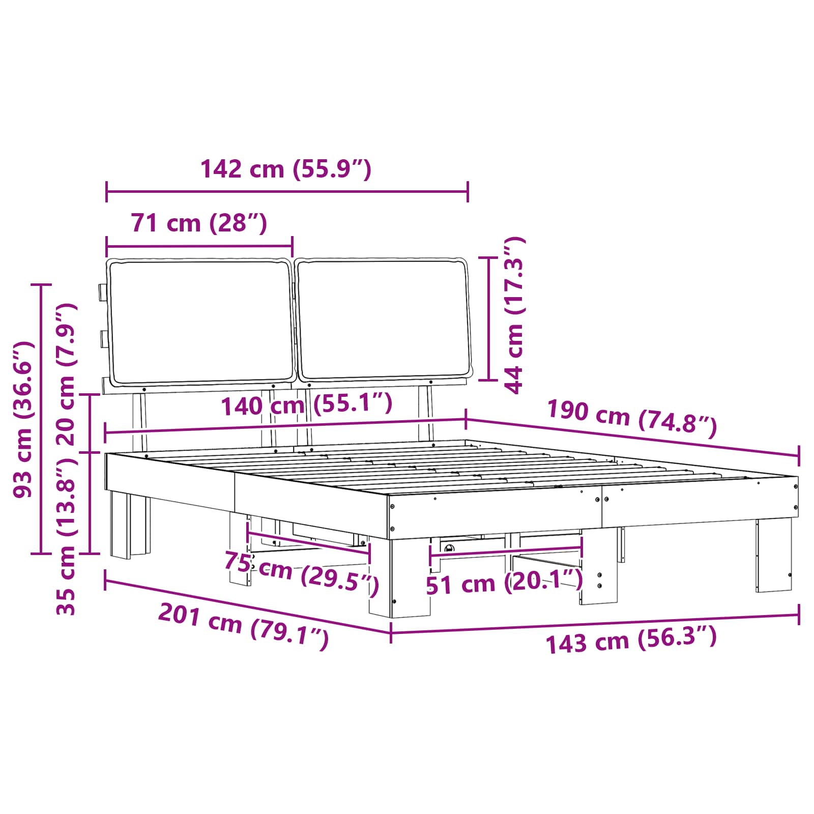 Bettgestell mit gepolstertem Kopfteil Hellgrau 200 x 200 cm