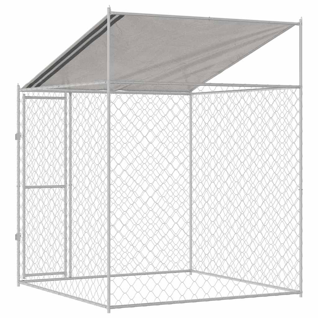 Hundezwinger mit Dach und Tür Grau 2x2x2 m Verzinkter Stahl