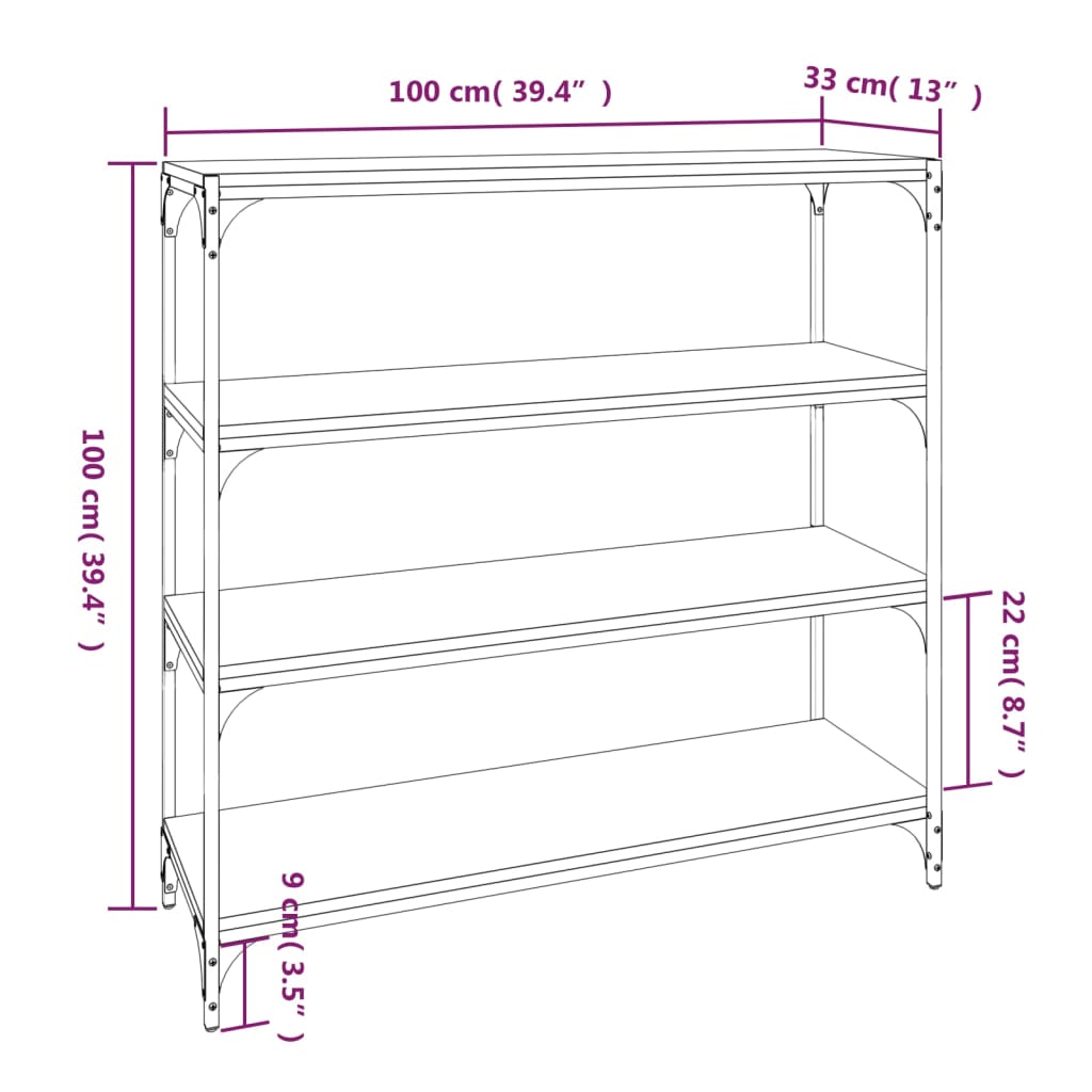 Bücherregal Schwarz 40x33x70,5 cm Holzwerkstoff und Stahl
