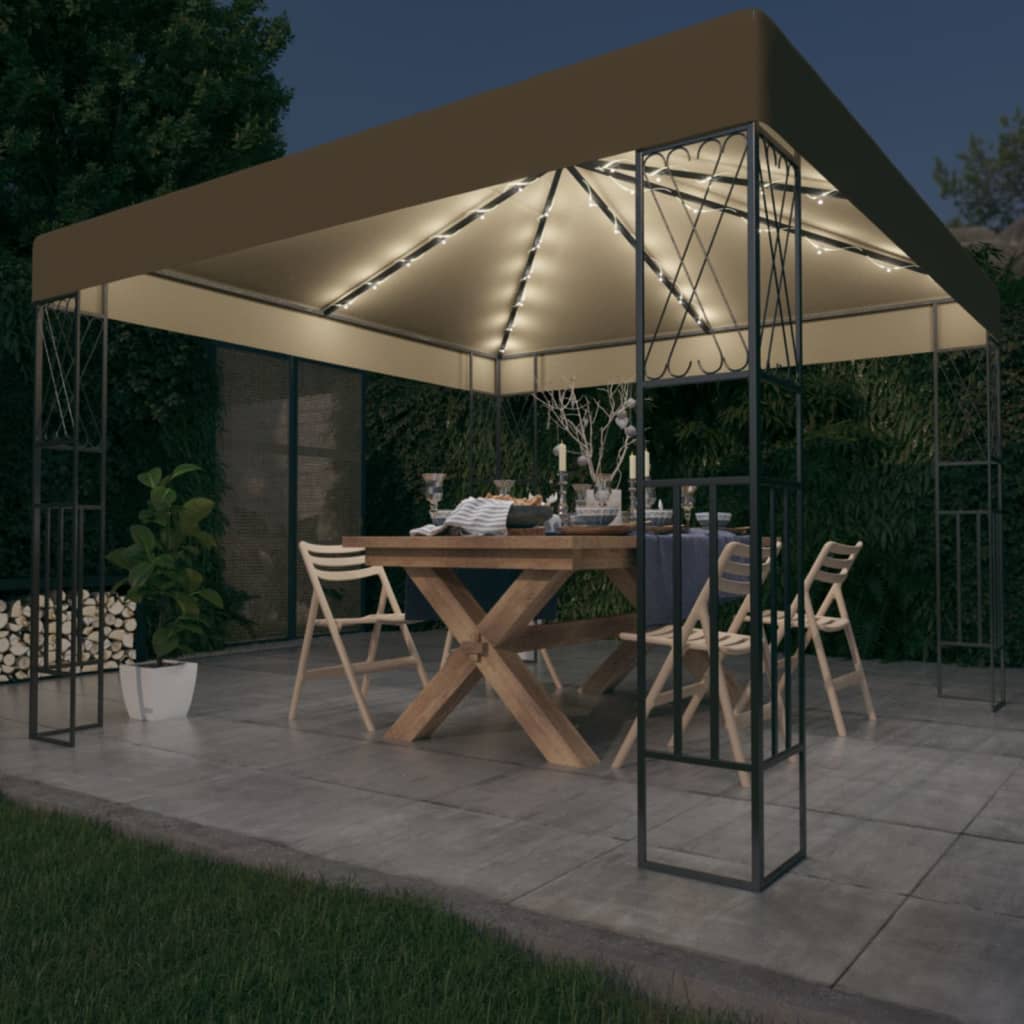 Pavillon mit LED-Lichterkette 3x3 m Creme Stoff