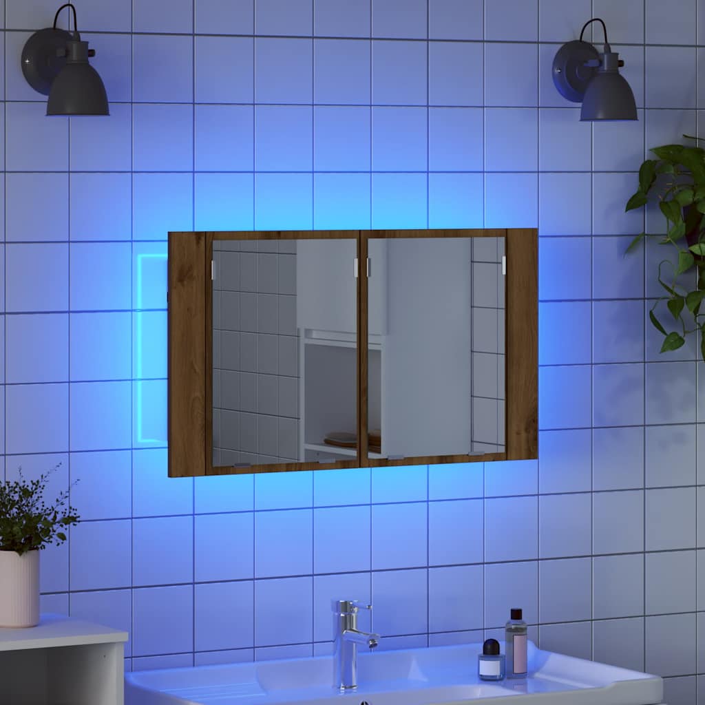 LED-Bad-Spiegelschrank Weiß 80x12x45 cm Acryl