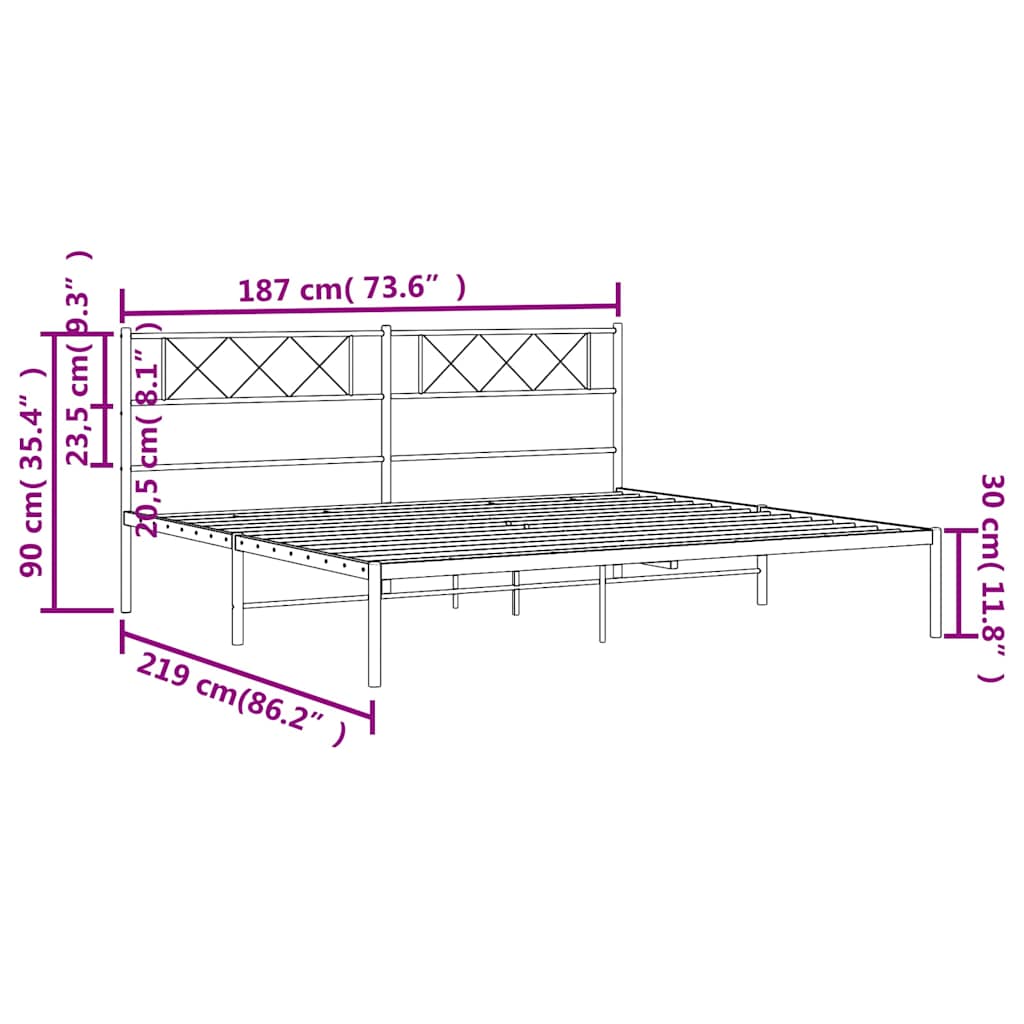 Bettgestell mit Kopfteil Metall Schwarz 100x190 cm