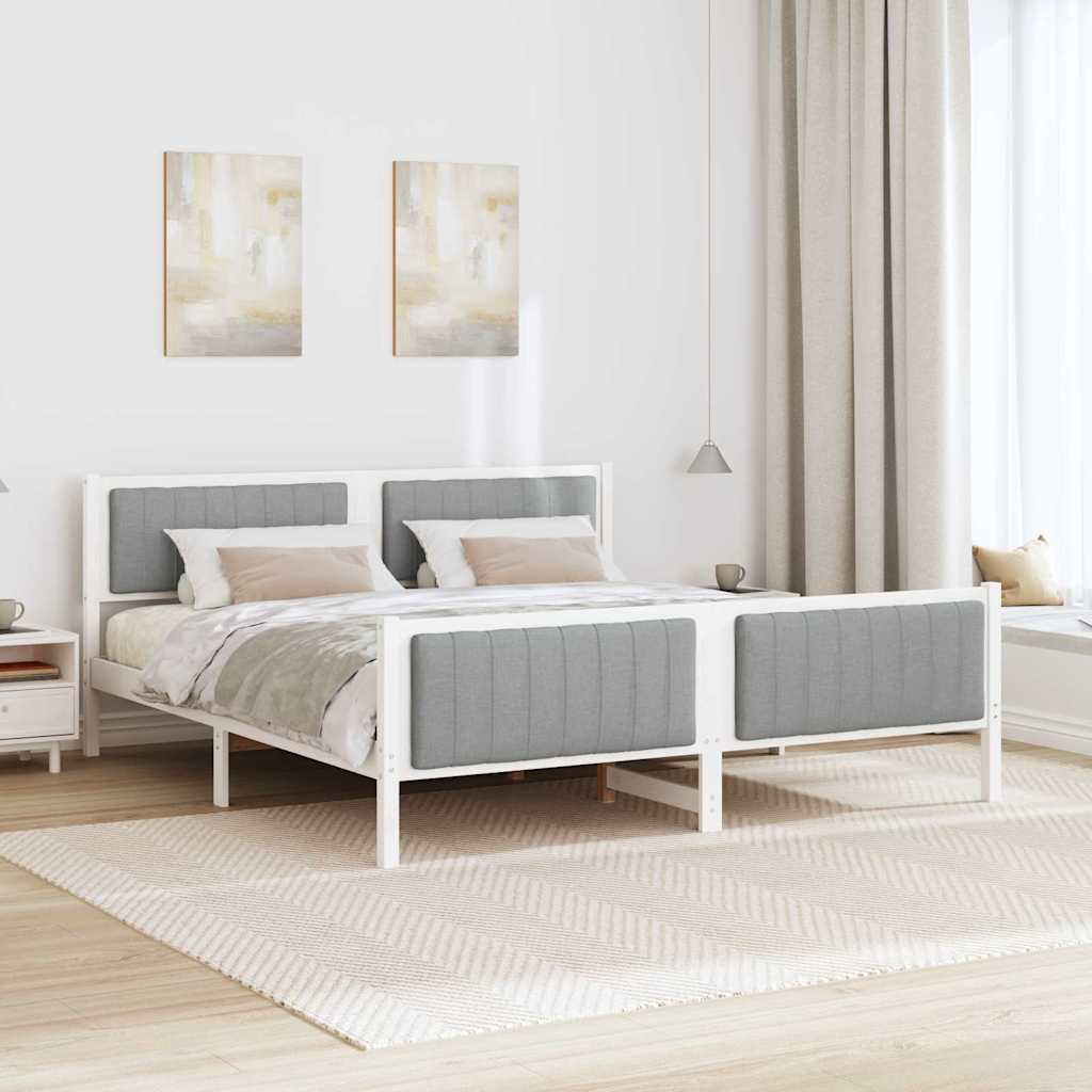 Bettgestell Braun und hellgrau 200 x 200 cm Massivholz Kiefer