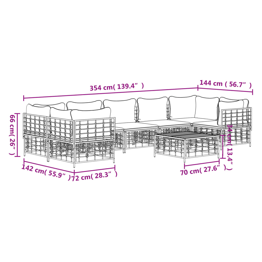 7-tlg. Garten-Lounge-Set mit Kissen Anthrazit Poly Rattan