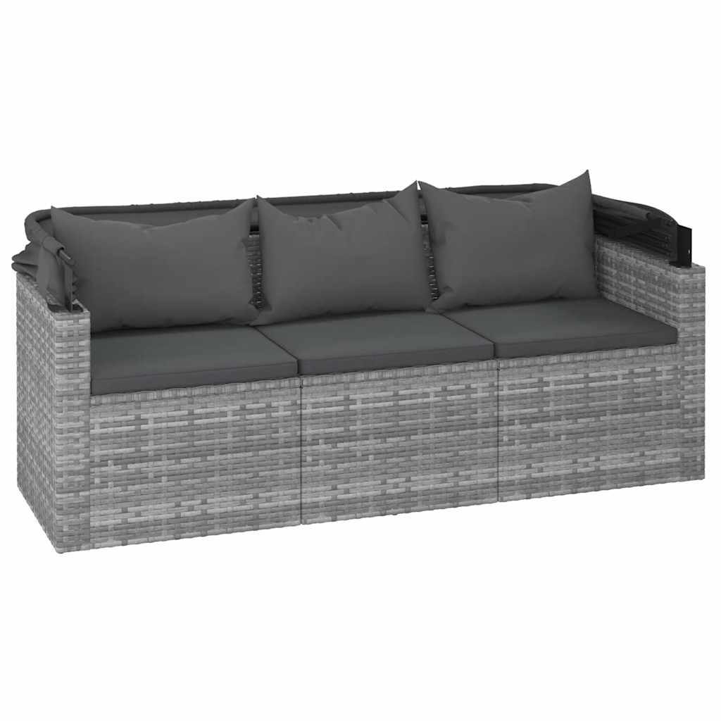 3-Sitzer-Gartensofa mit Dach und Fußhocker Schwarz Poly Rattan