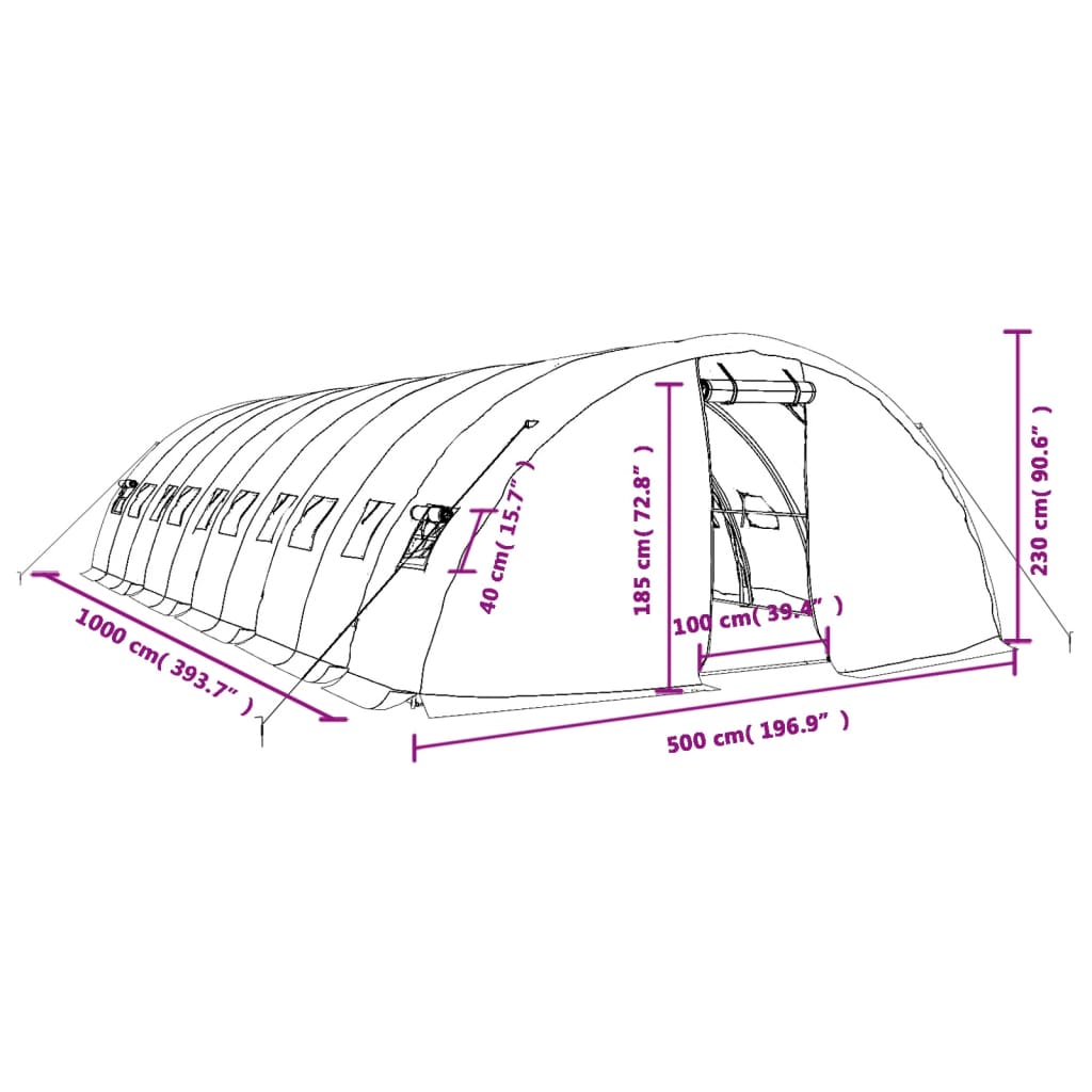 Gewächshaus mit Stahlrahmen Weiß 40 m² 8x5x2,3 m