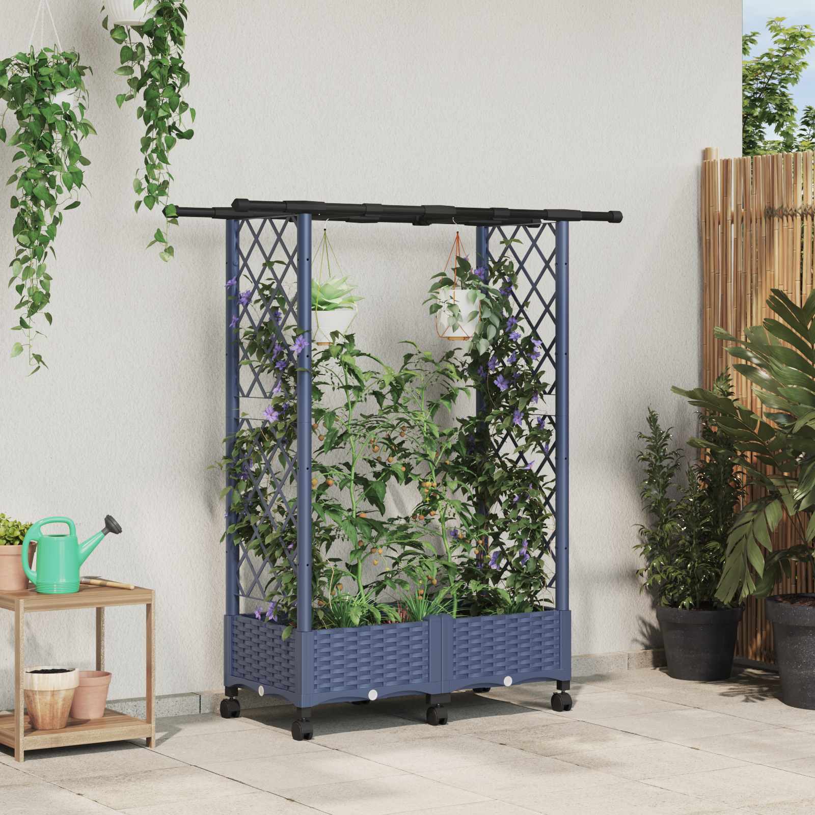 Hochbeet mit Rankgitter und Dach Braun 124 x 40 x 123 cm PP