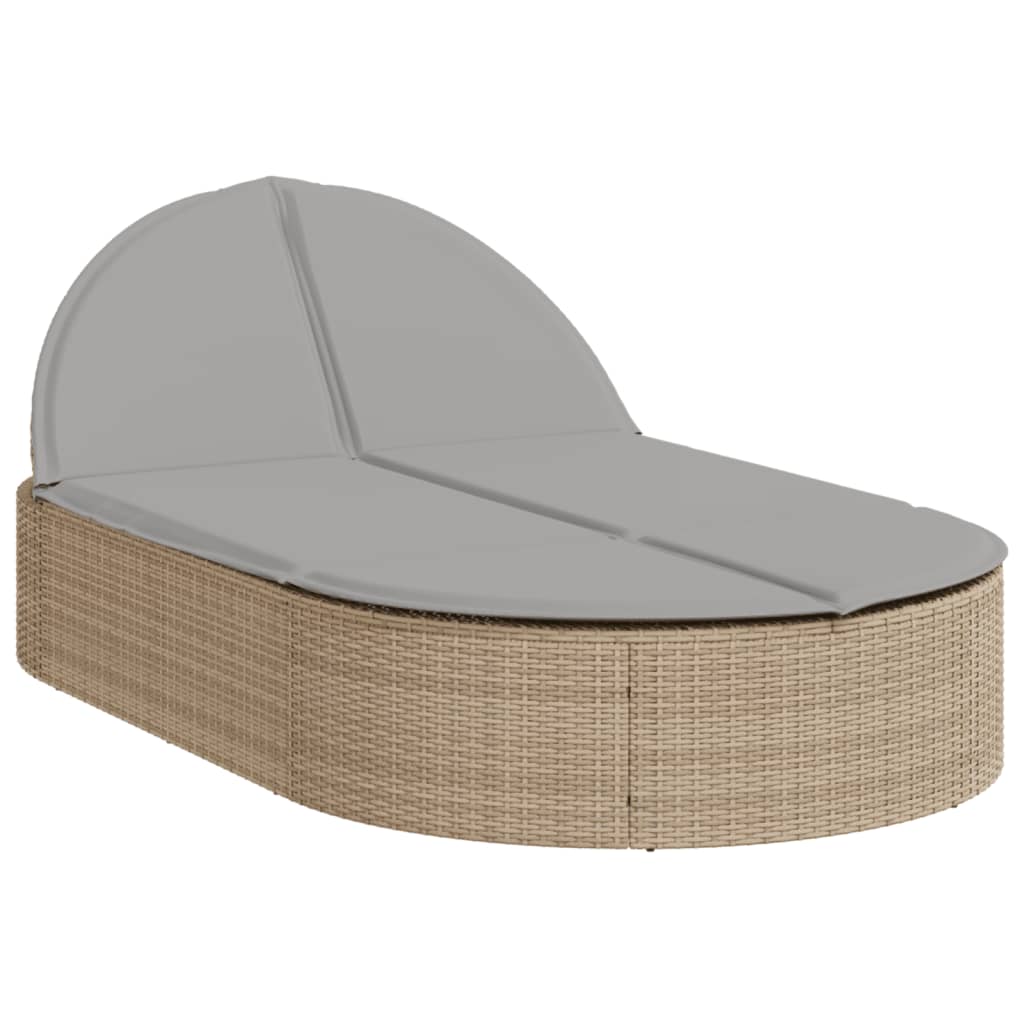 Doppel-Sonnenliege mit Kissen Schwarz Poly Rattan