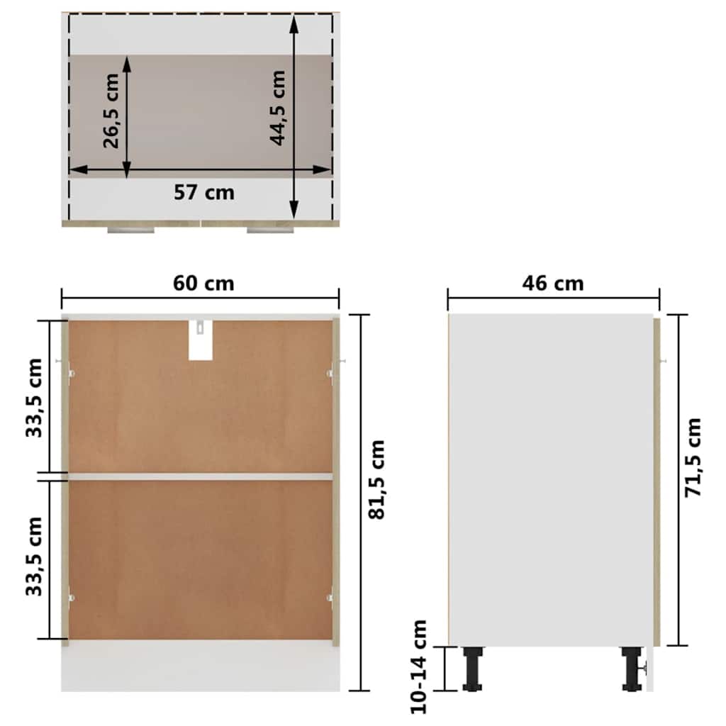 Unterschrank Lyon Weiß 60x46x81,5 cm Holzwerkstoff