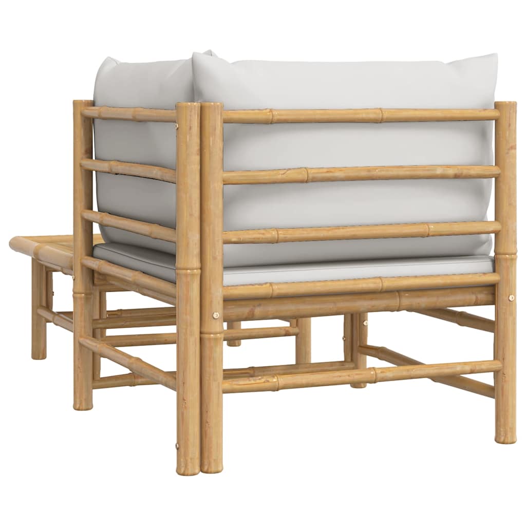 3-tlg. Garten-Lounge-Set mit Hellgrauen Kissen Bambus