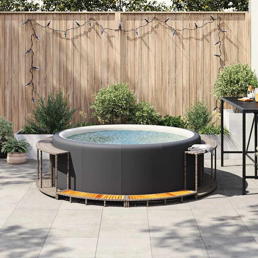 Whirlpool-Umrandung mit Stauraum Holztreppe Schwarz Poly Rattan