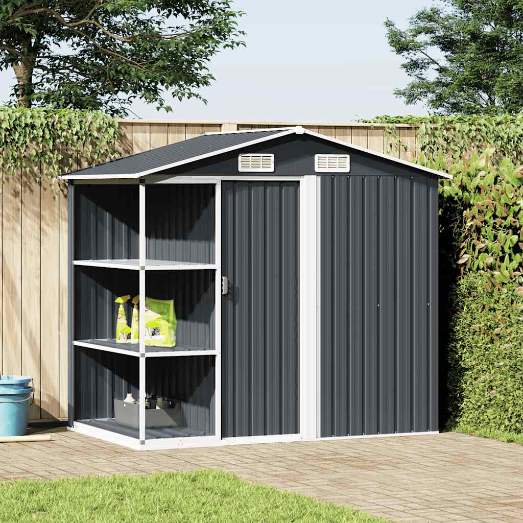 Gartenhaus mit Regal Grau 205x130x183 cm Eisen
