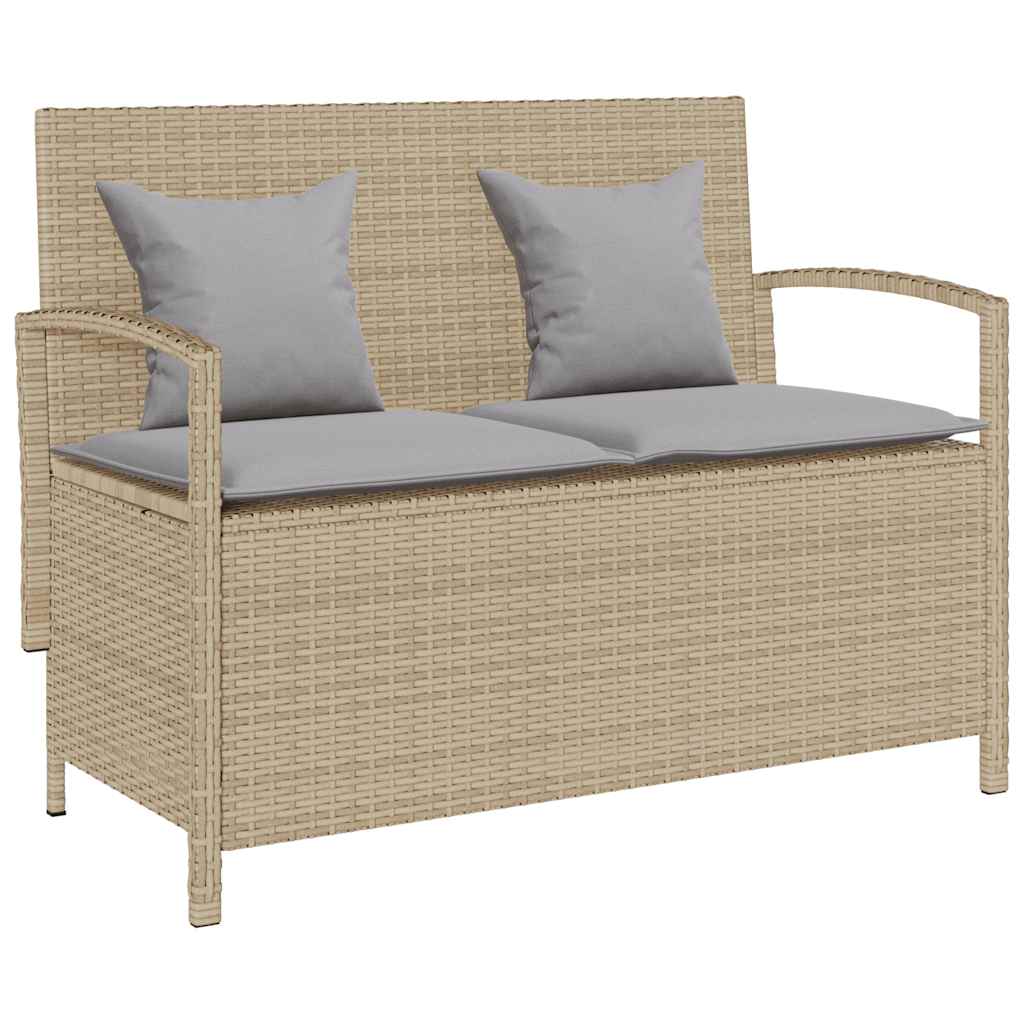 Gartenbank mit Stauraum und Kissen Schwarz Poly Rattan