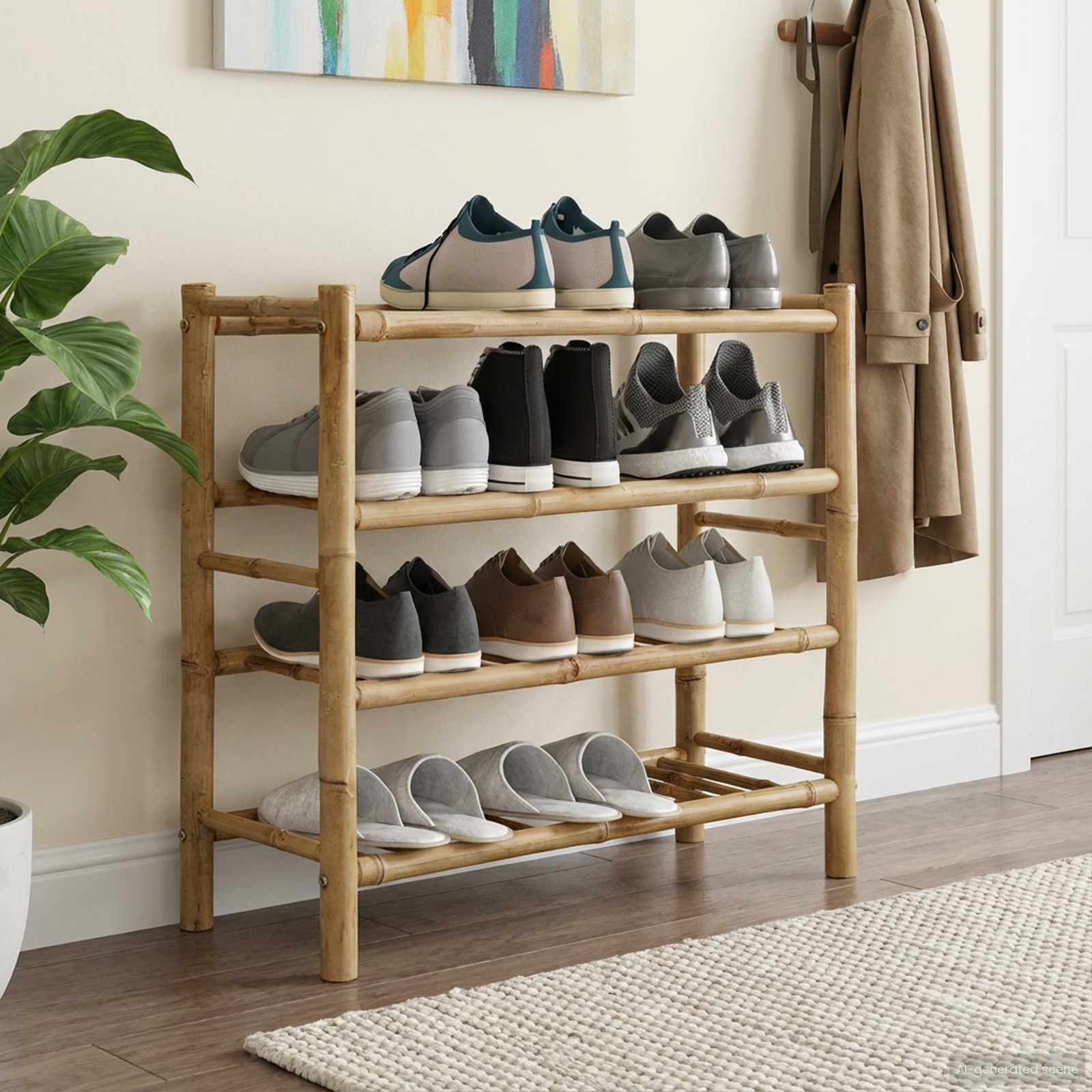 Schuhregal mit Regal mit Speicher Natur 68 x 28 x 30 cm Bambus