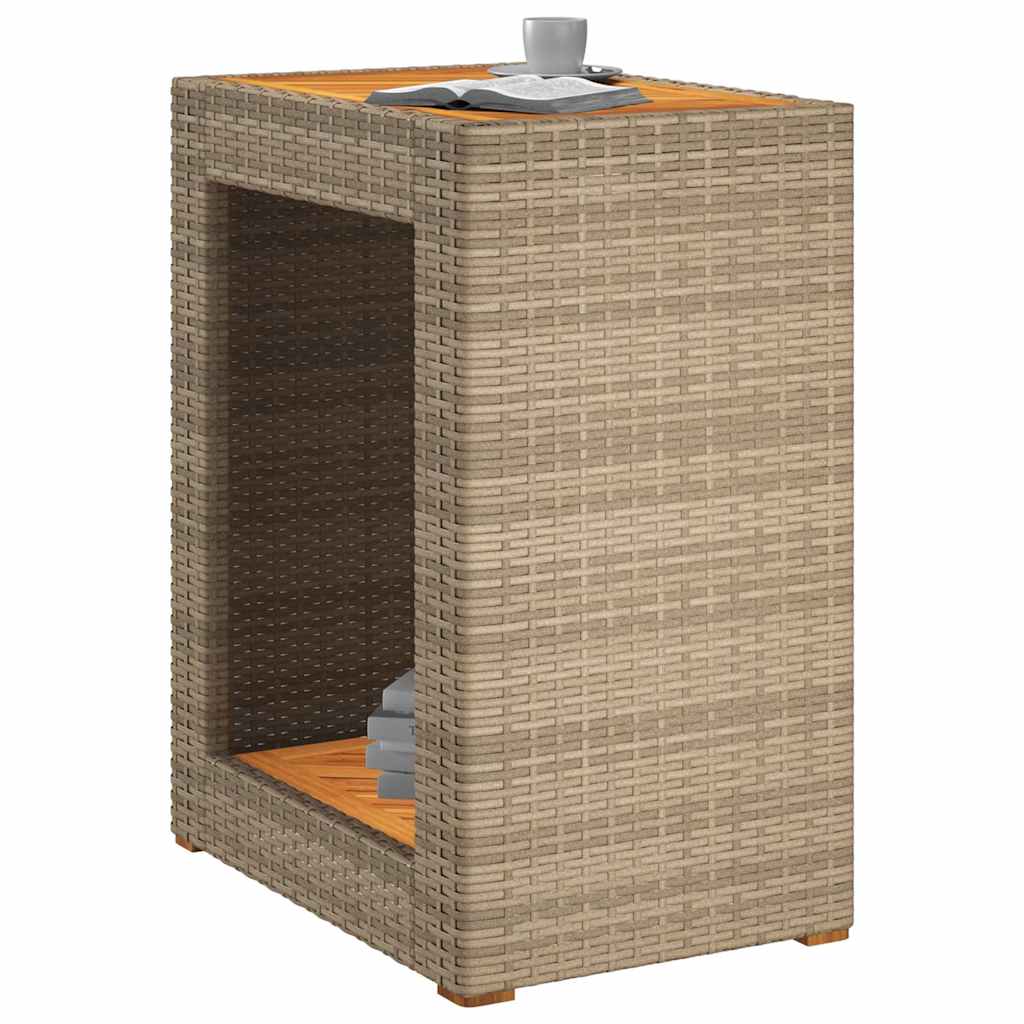 Garten-Beistelltisch mit Holzplatte Schwarz Poly Rattan