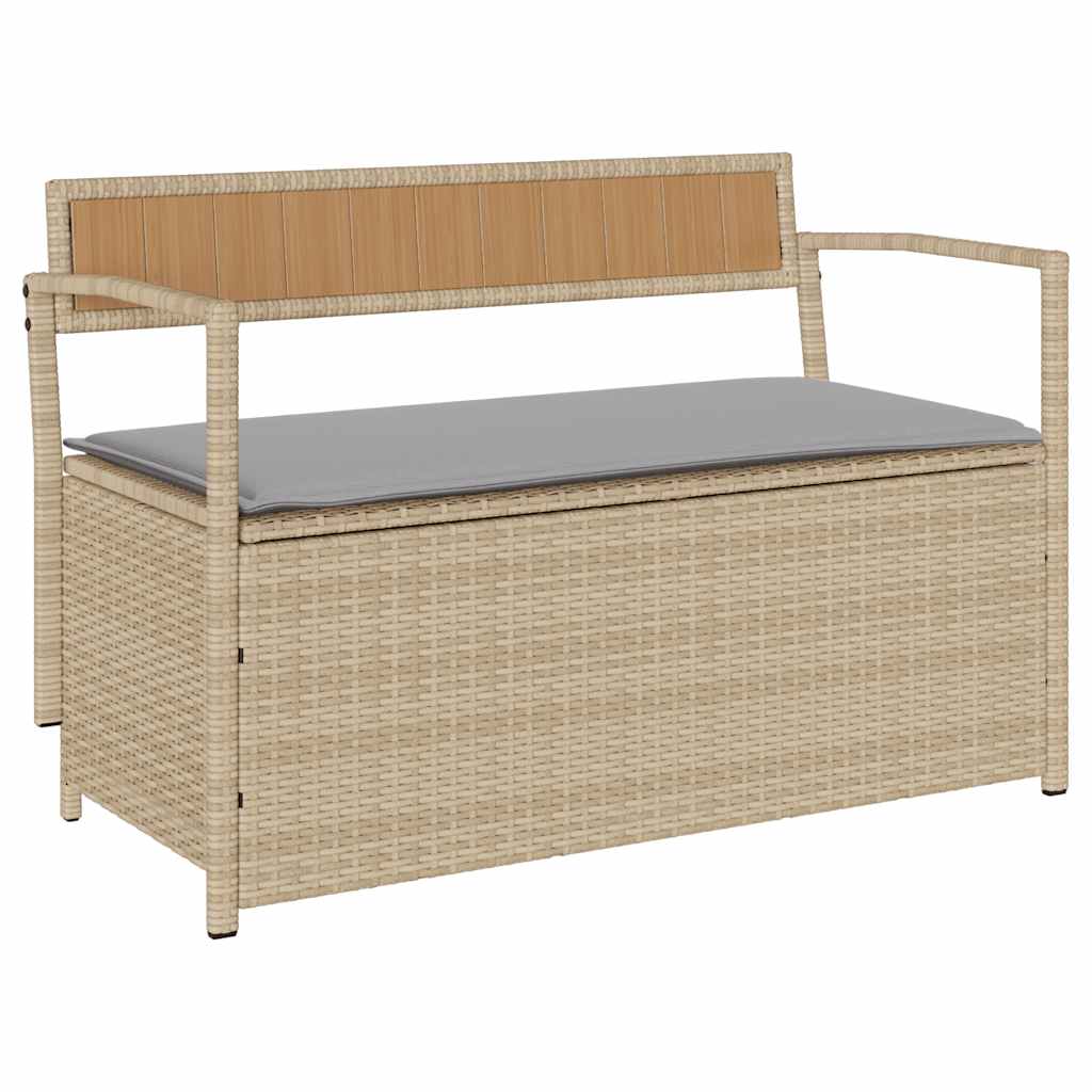 Gartenbank mit Stauraum und Kissen Schwarz Poly Rattan