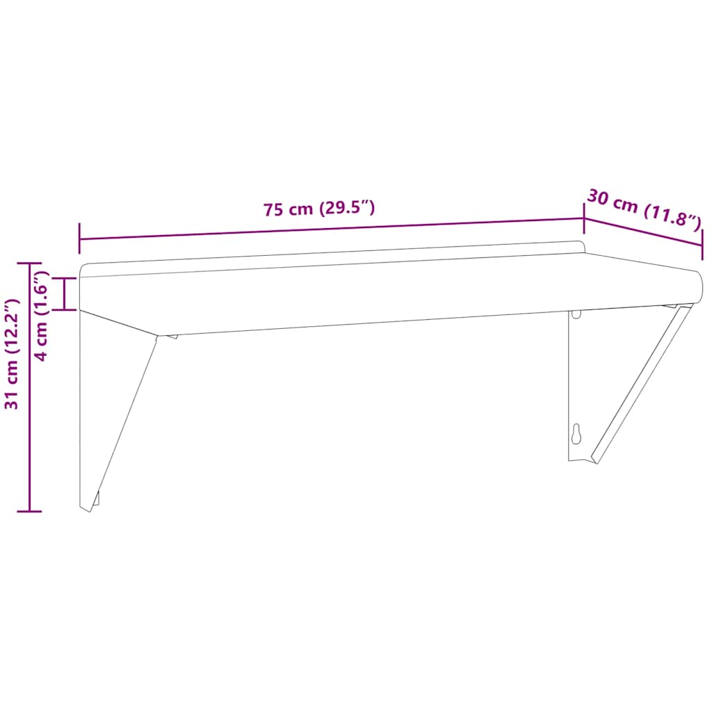 Wandregal 100x45x31 cm Silbern Edelstahl