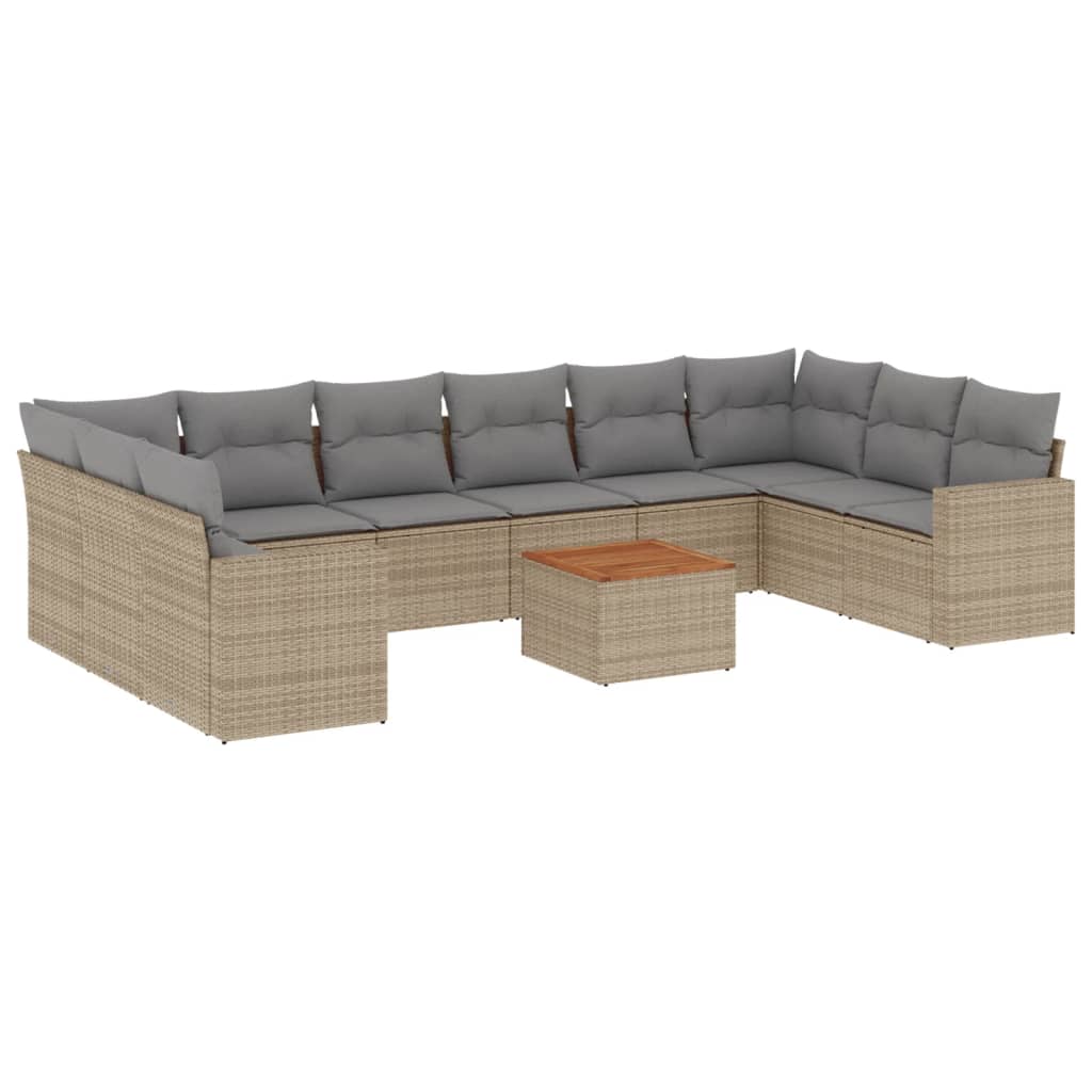 11-tlg. Garten-Sofagarnitur mit Kissen Schwarz Poly Rattan