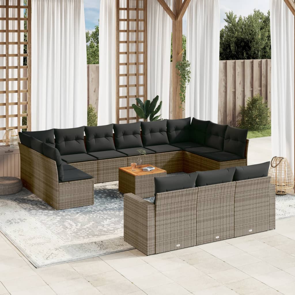 14-tlg. Garten-Sofagarnitur mit Kissen Schwarz Poly Rattan
