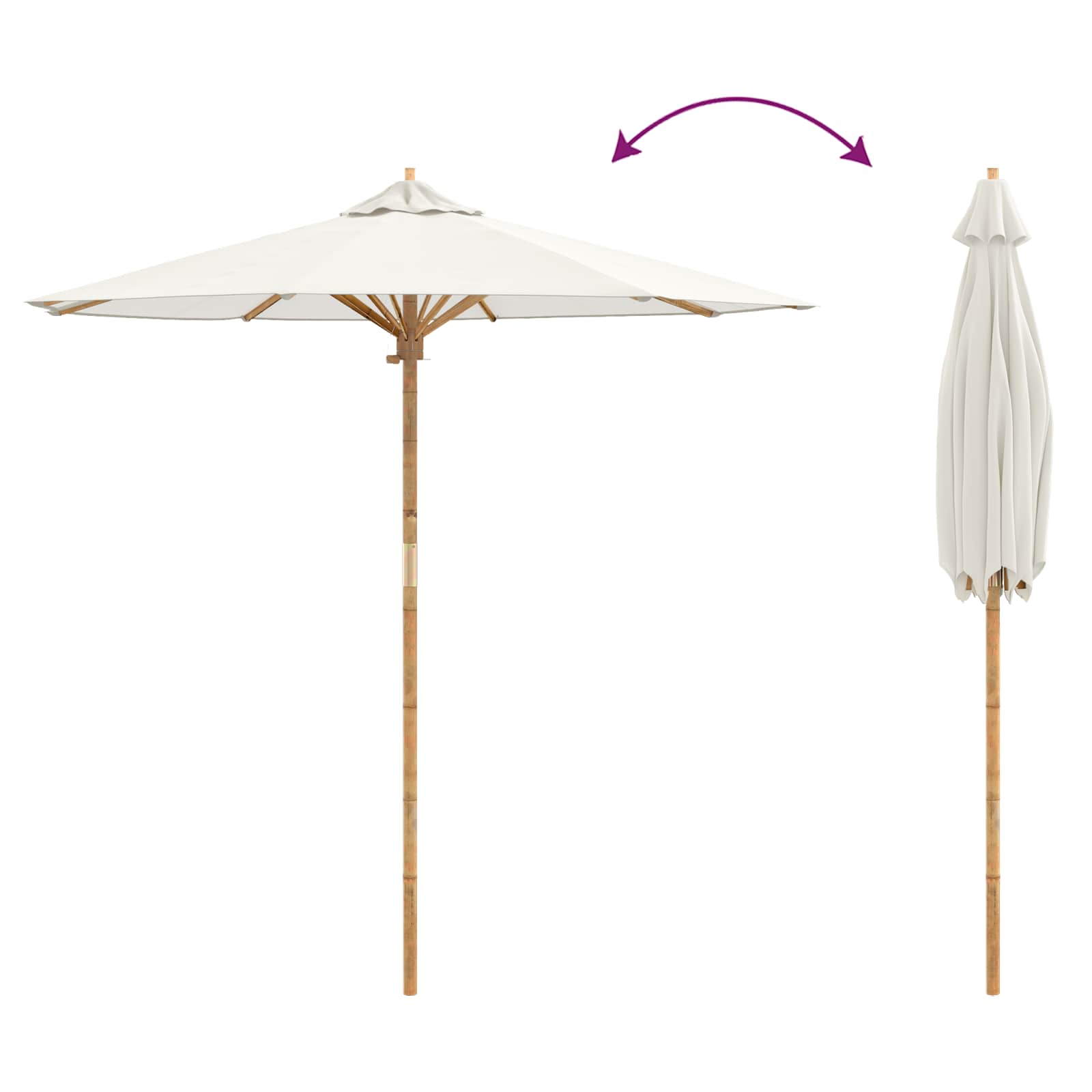 Garten-Sonnenschirm Cremeweiß Ø 150 x 210 cm Bambus